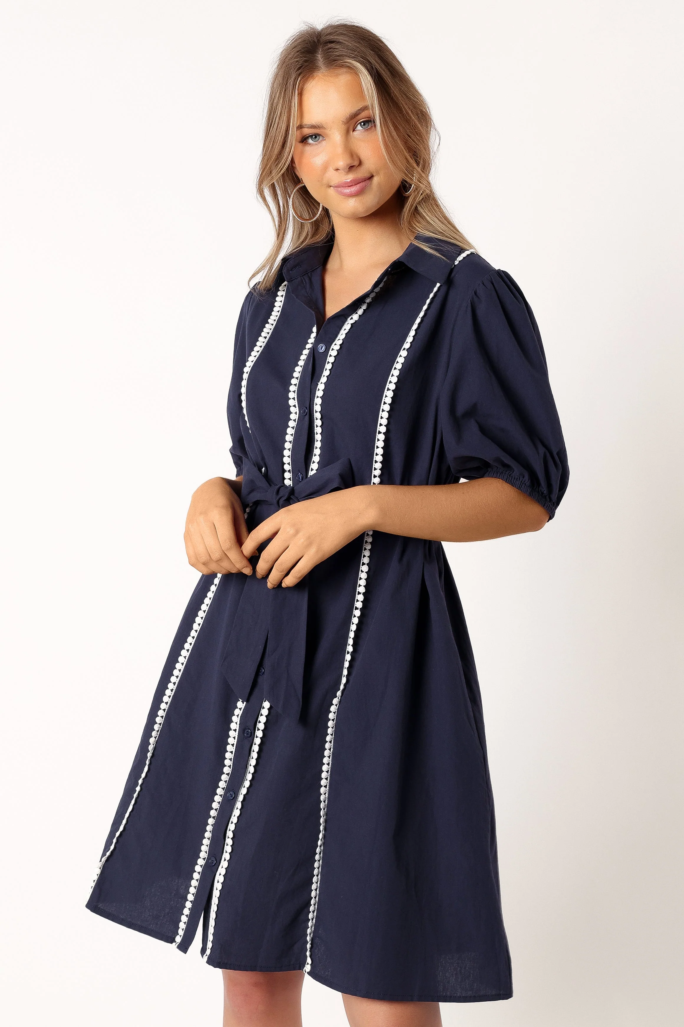Connor Contrast Stitch Midi Dress - Navy