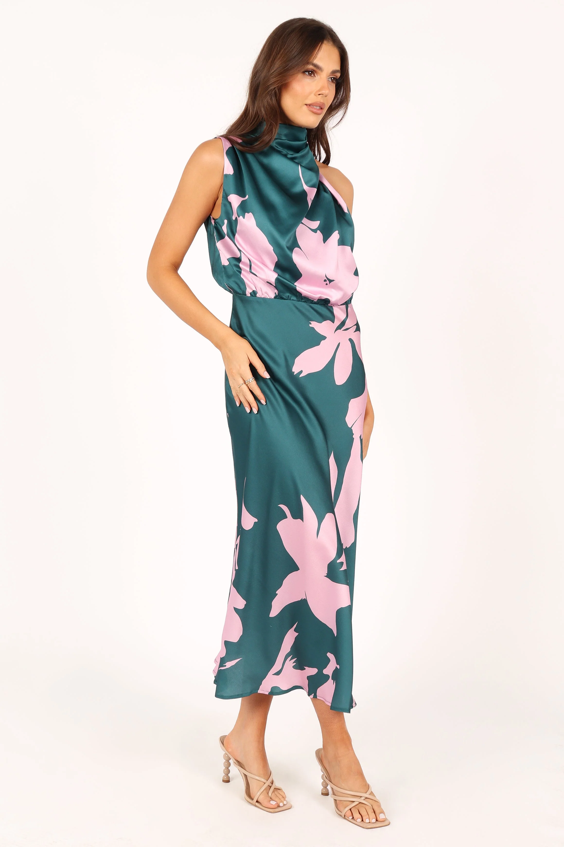 Anabelle Halter Neck Midi Dress - Green Pink