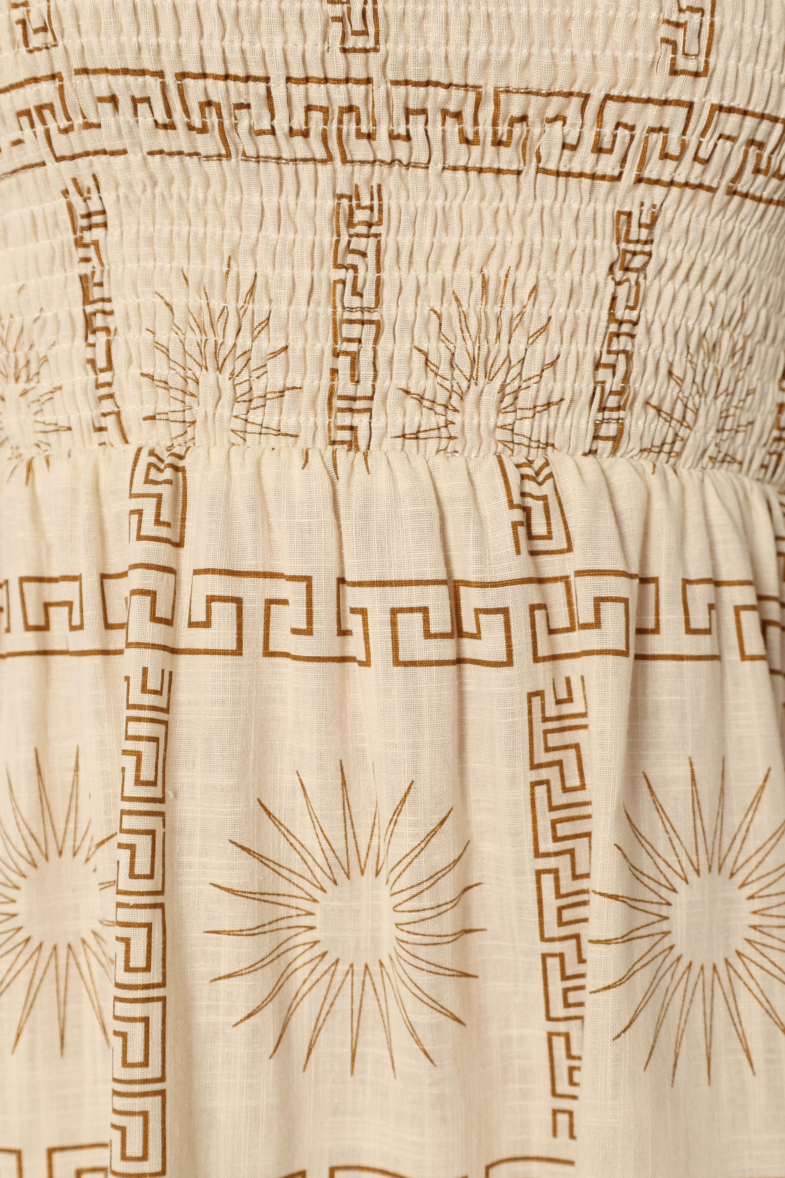 Soliel Puff Sleeve Midi Dress - White Tan