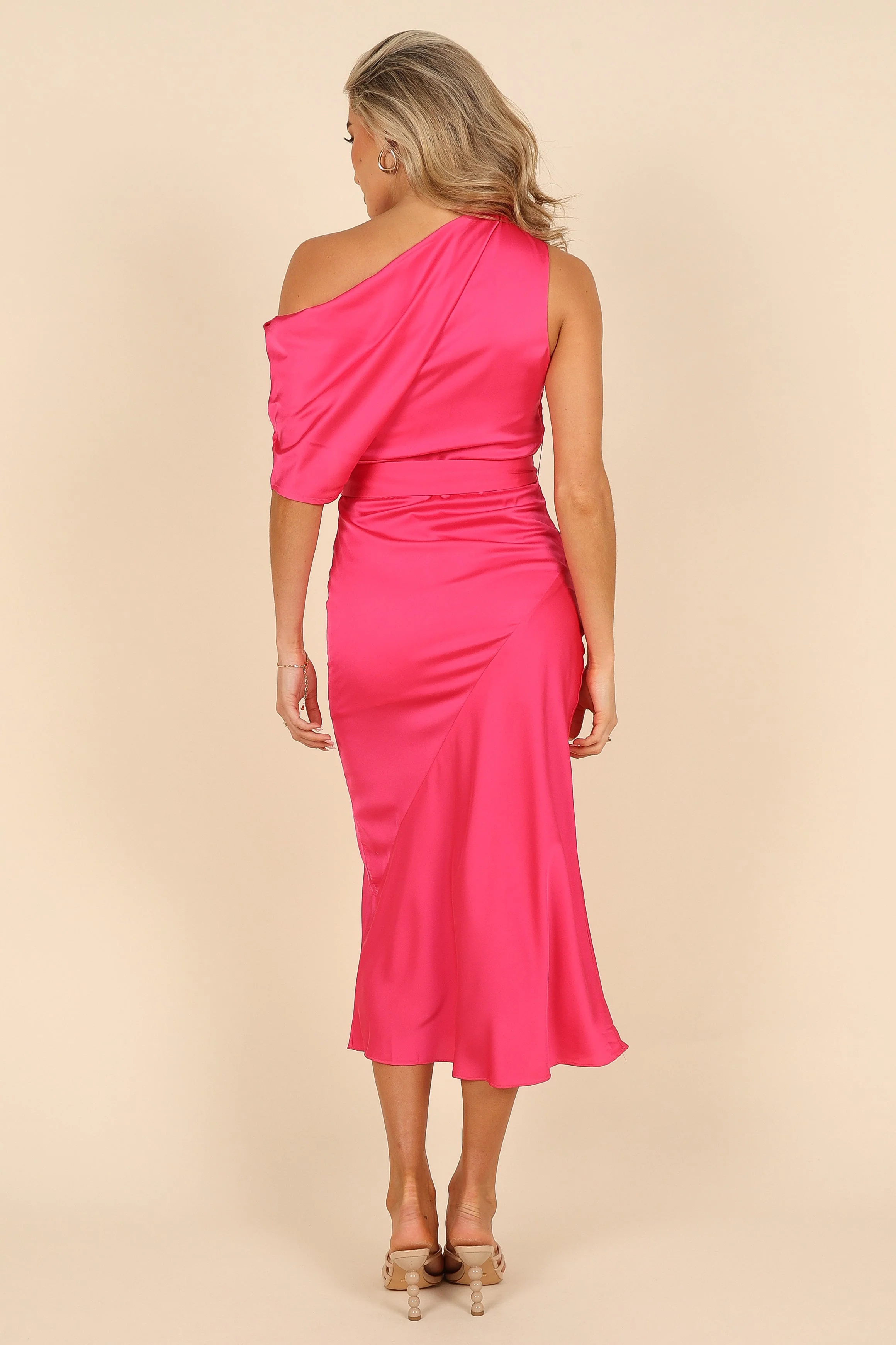 Minerva One Shoulder Midi Dress - Berry