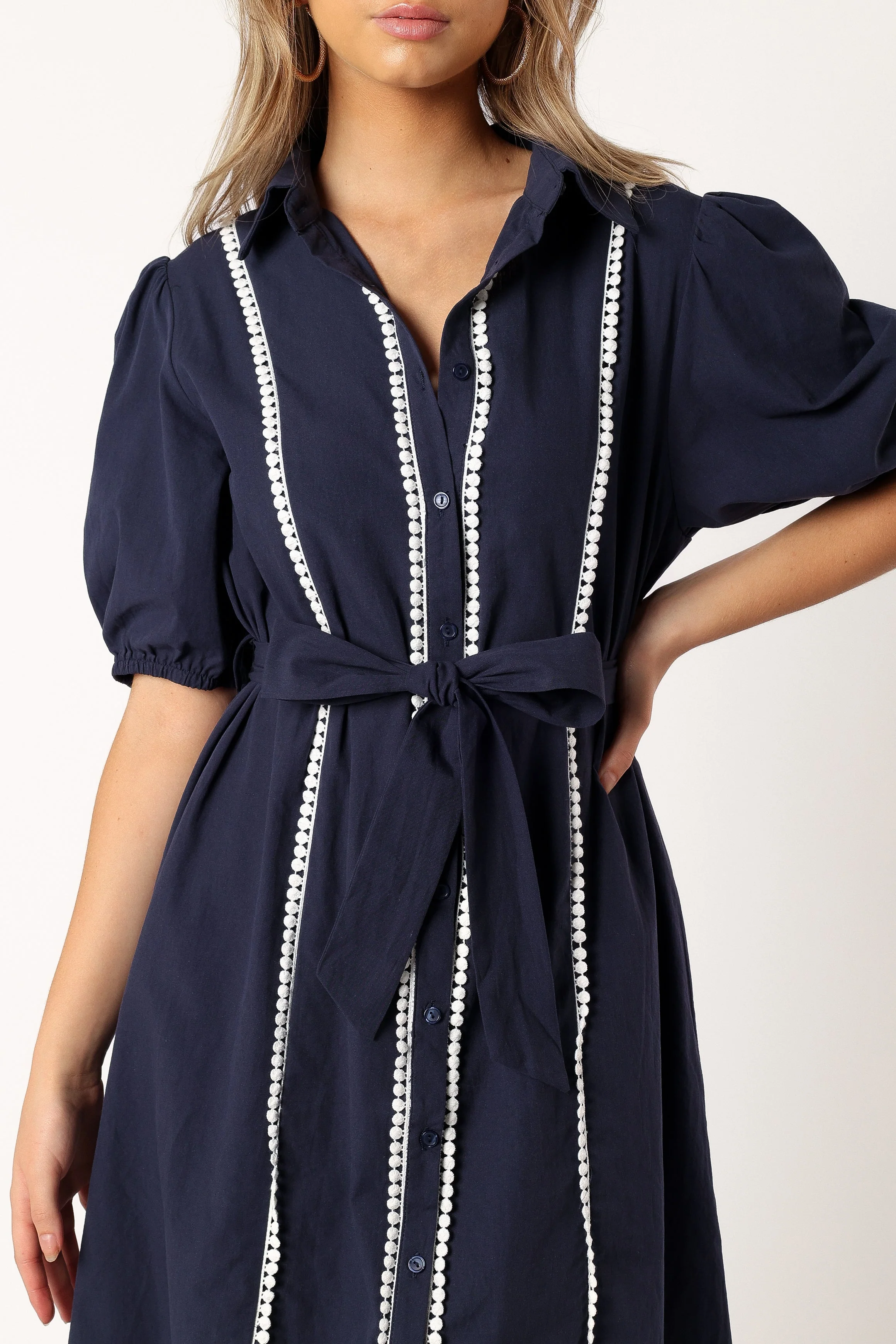 Connor Contrast Stitch Midi Dress - Navy