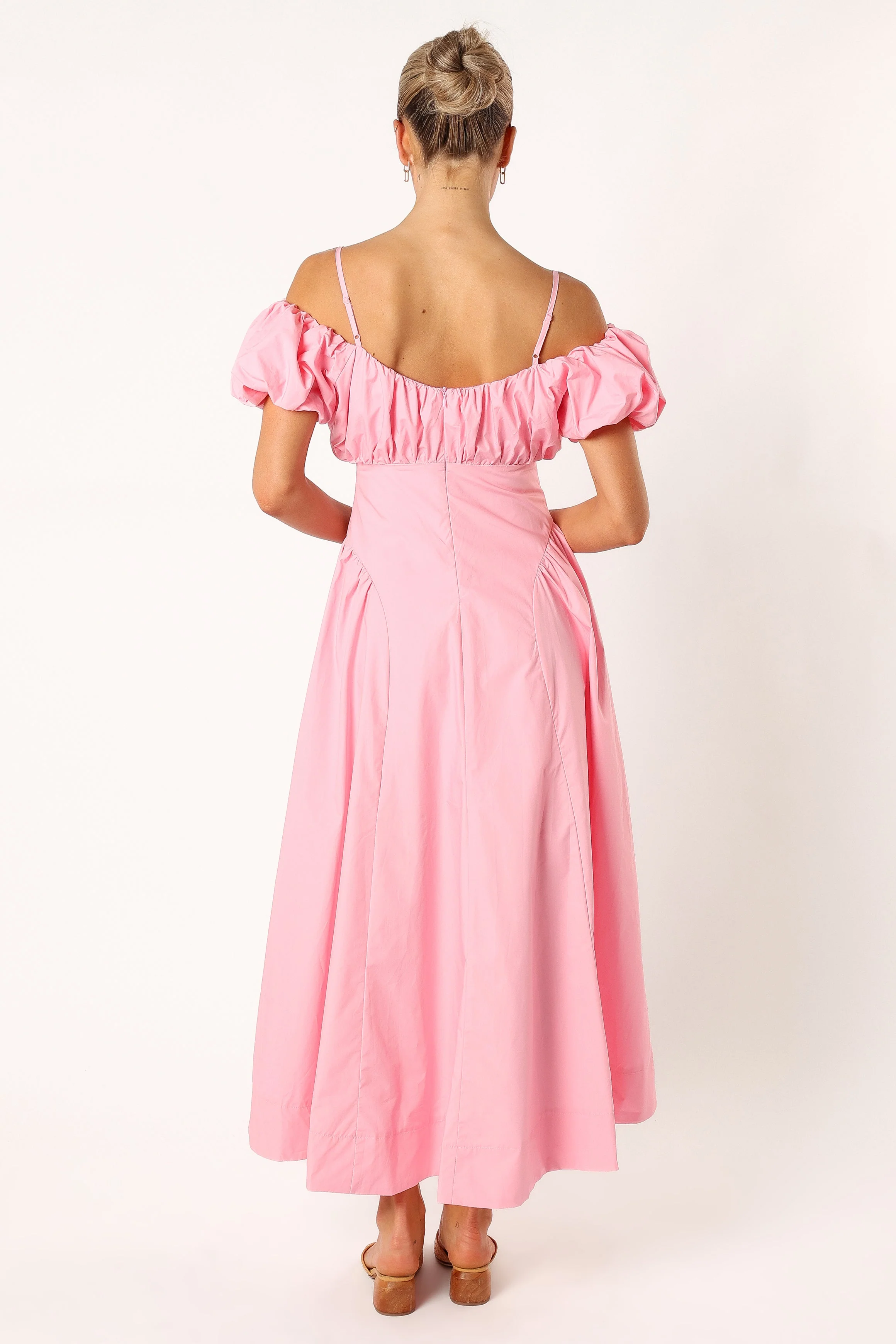 Liner Puff Sleeve Midi Dress - Pink