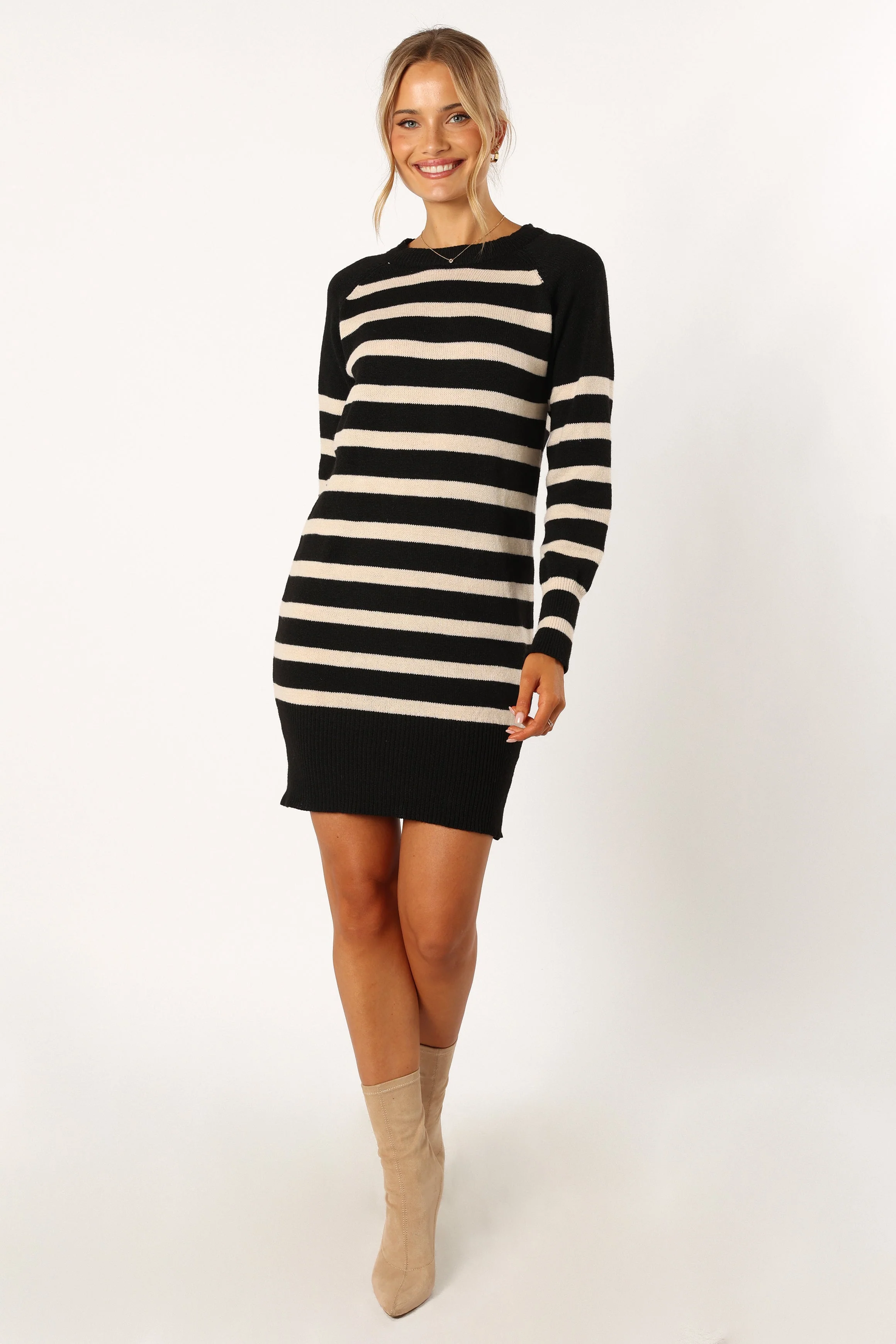 Willa Long Sleeve Mini Dress - Black White