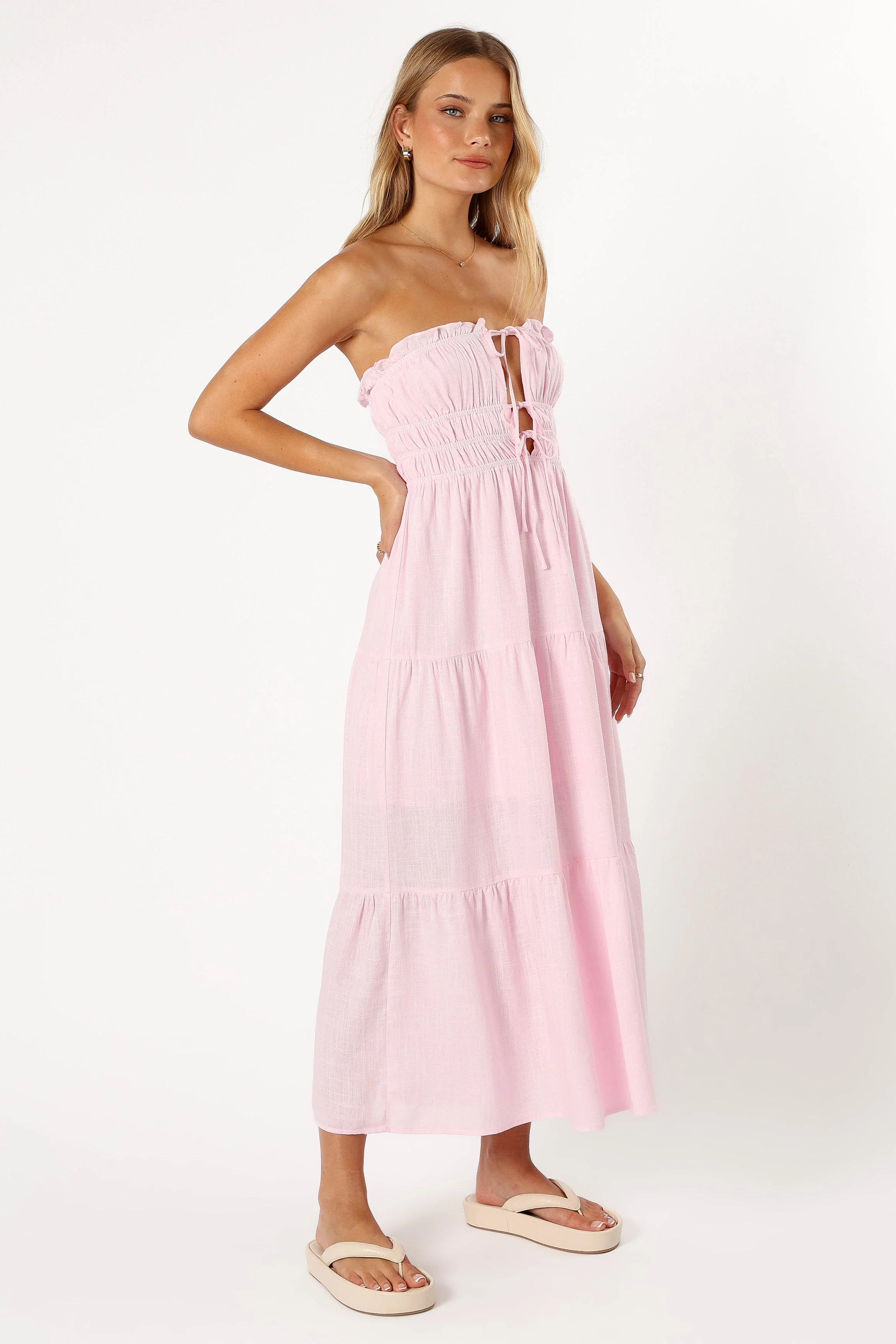 Iris Strapless Midi Dress - Pink