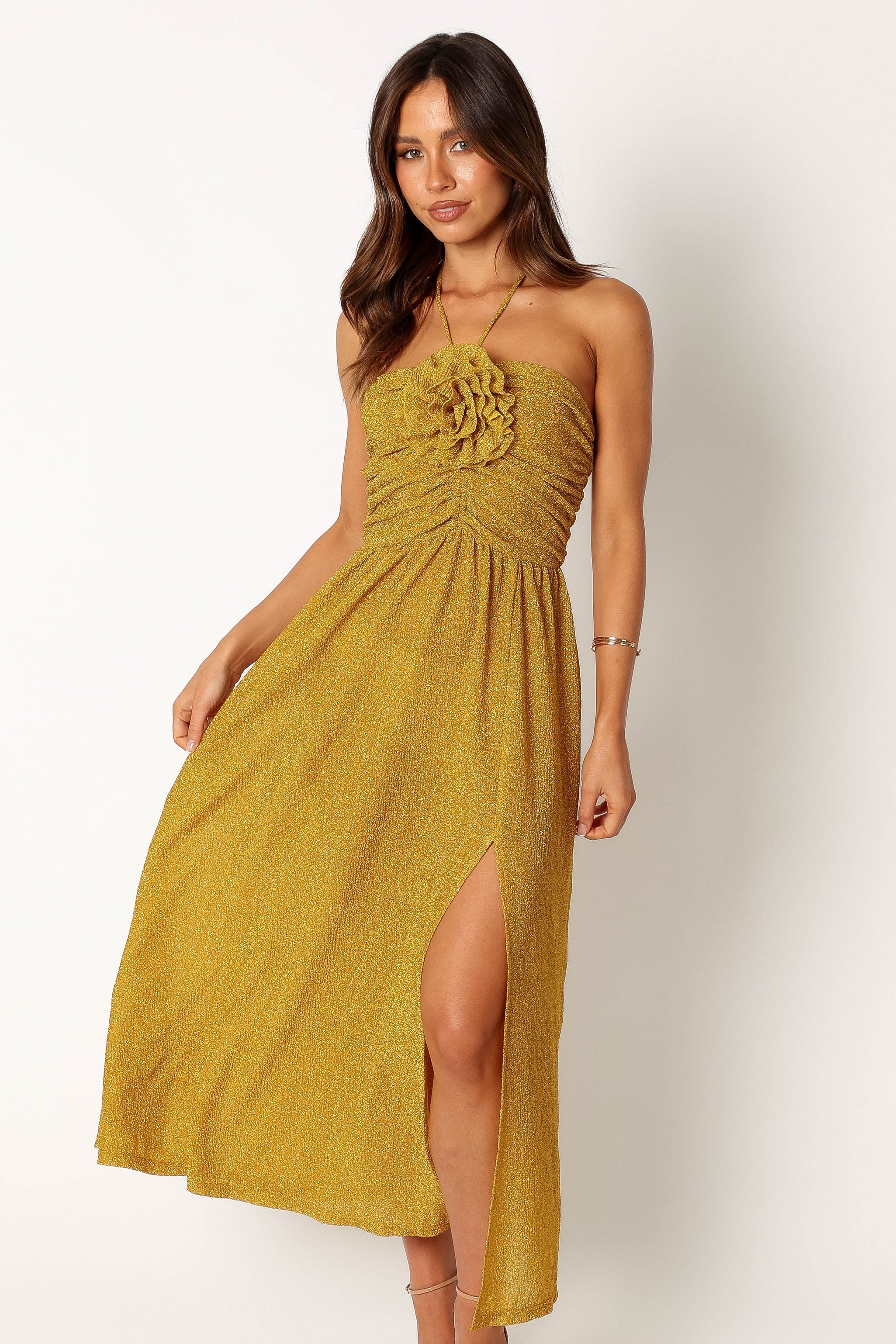 Arya Halterneck Midi Dress - Yellow