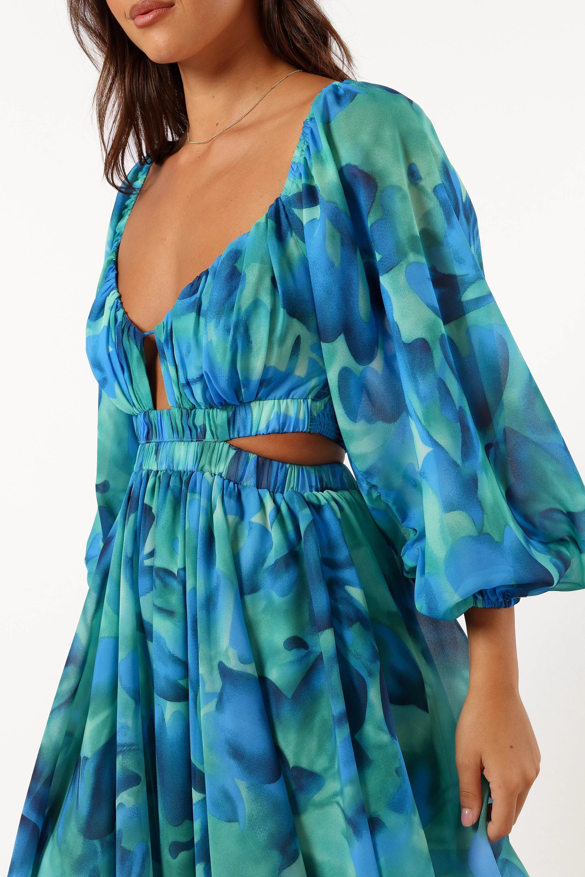 Katniss Long Sleeve Mini Dress - Blue Floral