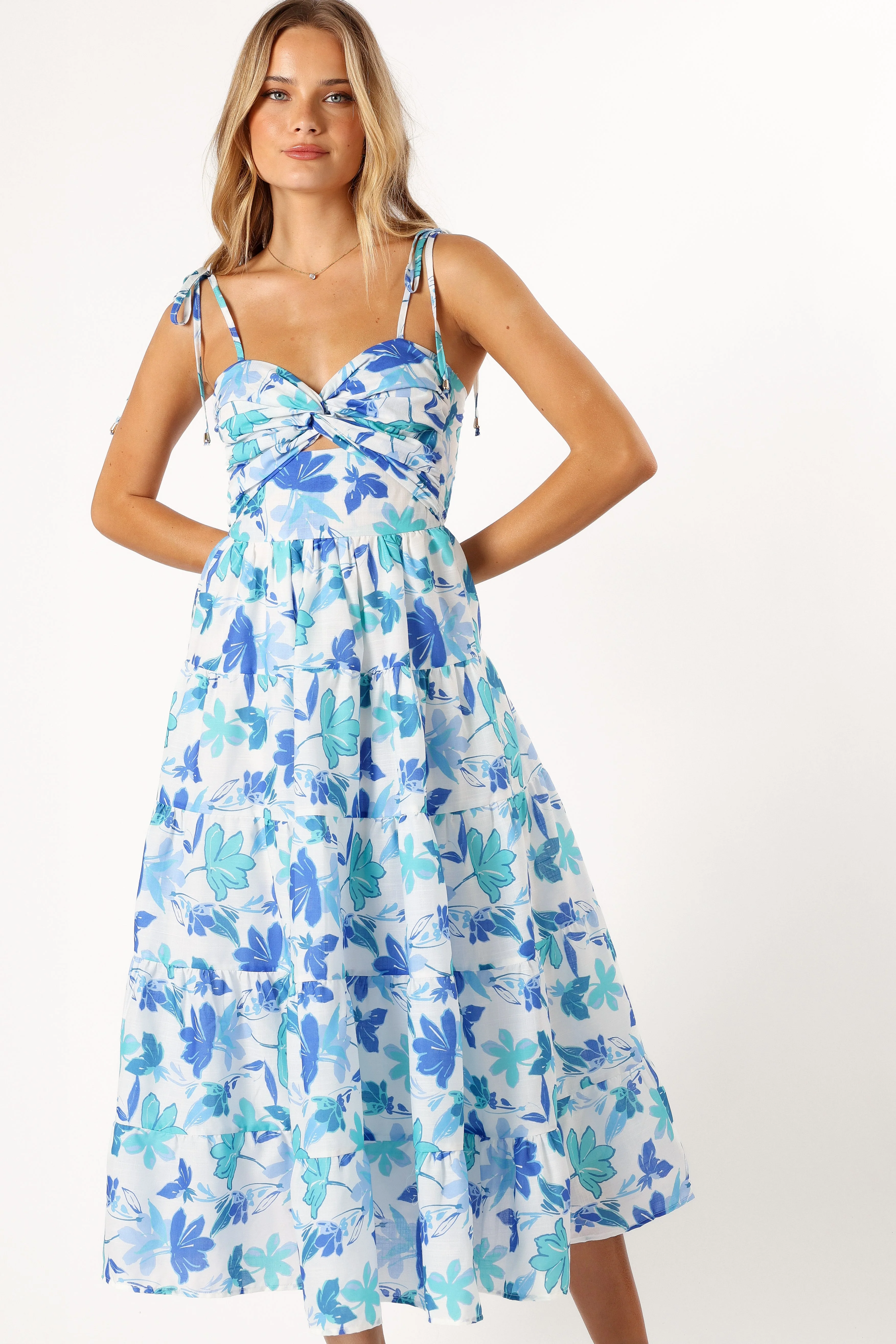 Lulu Cut Out Maxi Dress - Blue Floral