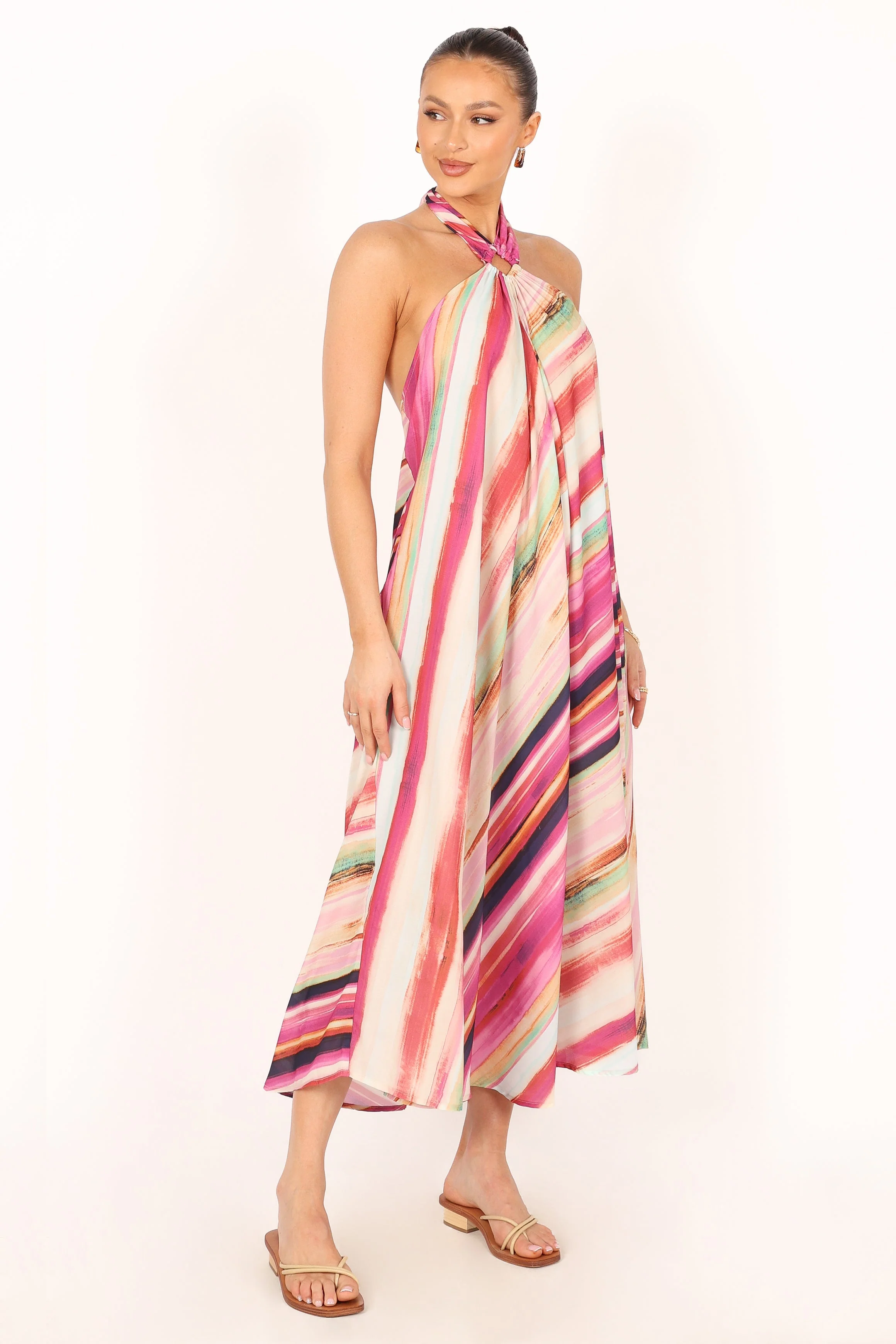 Antonijia Halterneck Maxi Dress - Berry Stripe