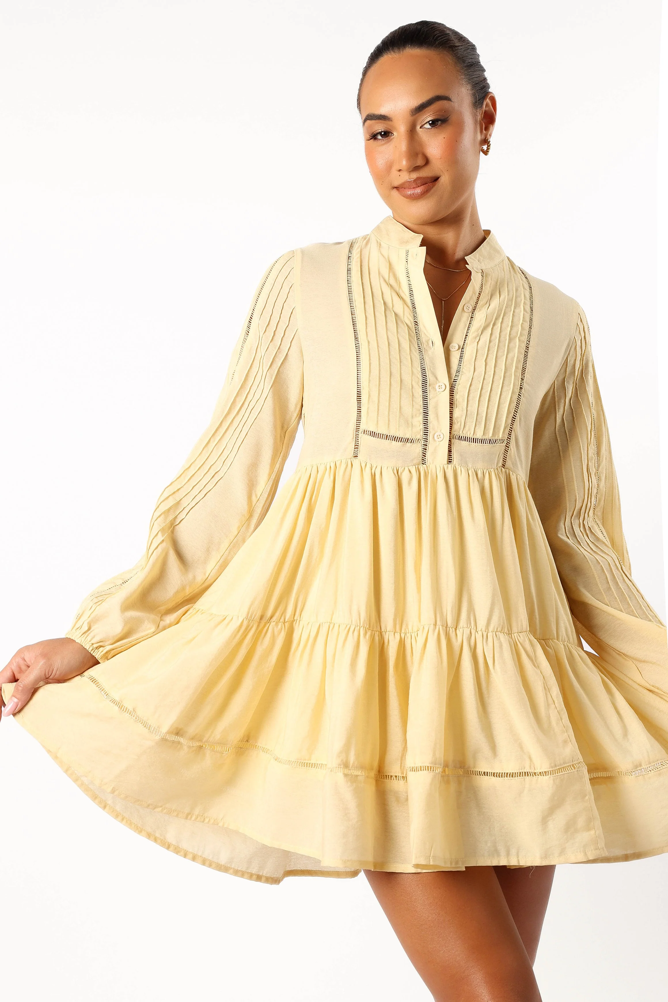 Denali Long Sleeve Mini Dress - Tan Yellow