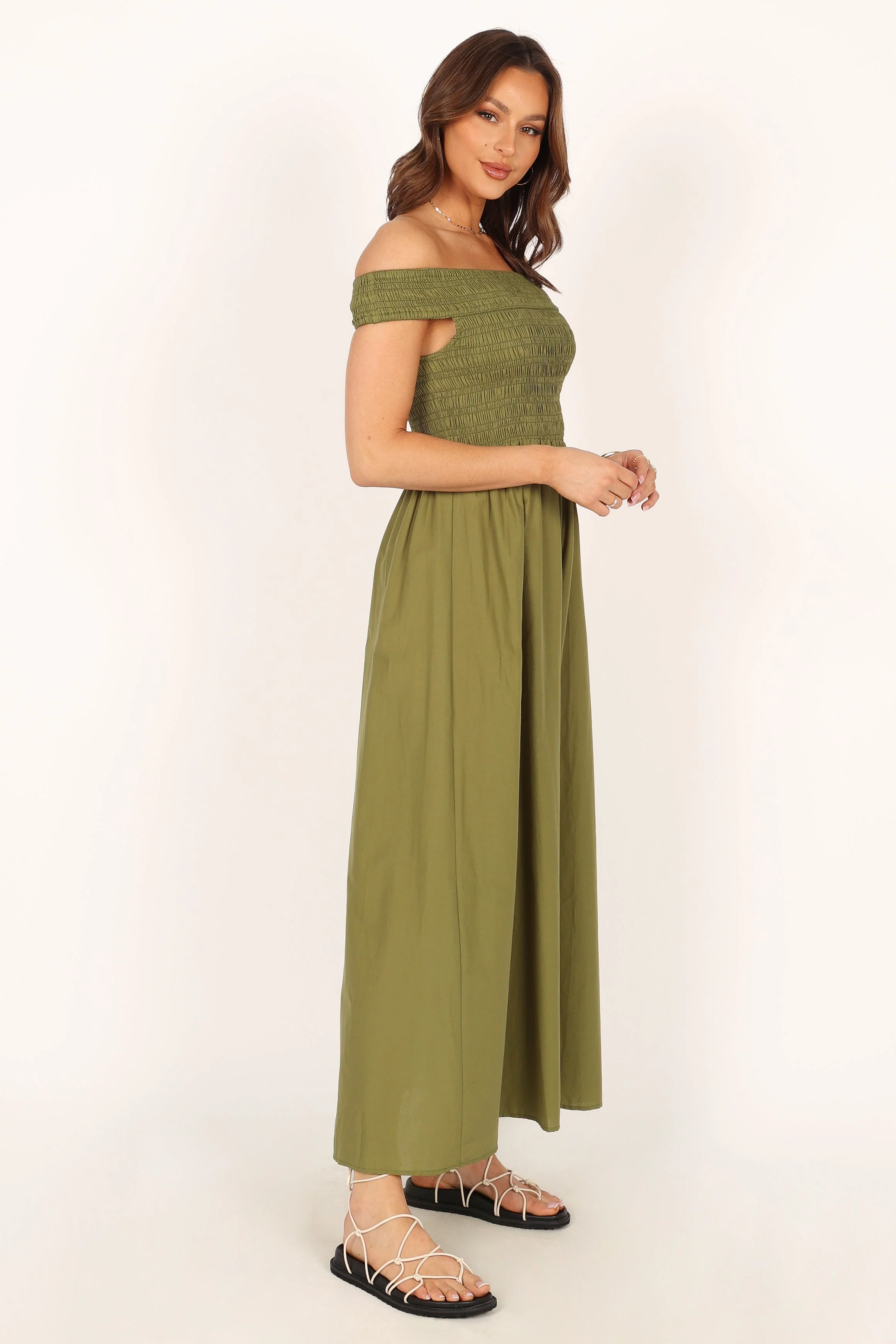 Tessa Off Shoulder Maxi Dress - Olive