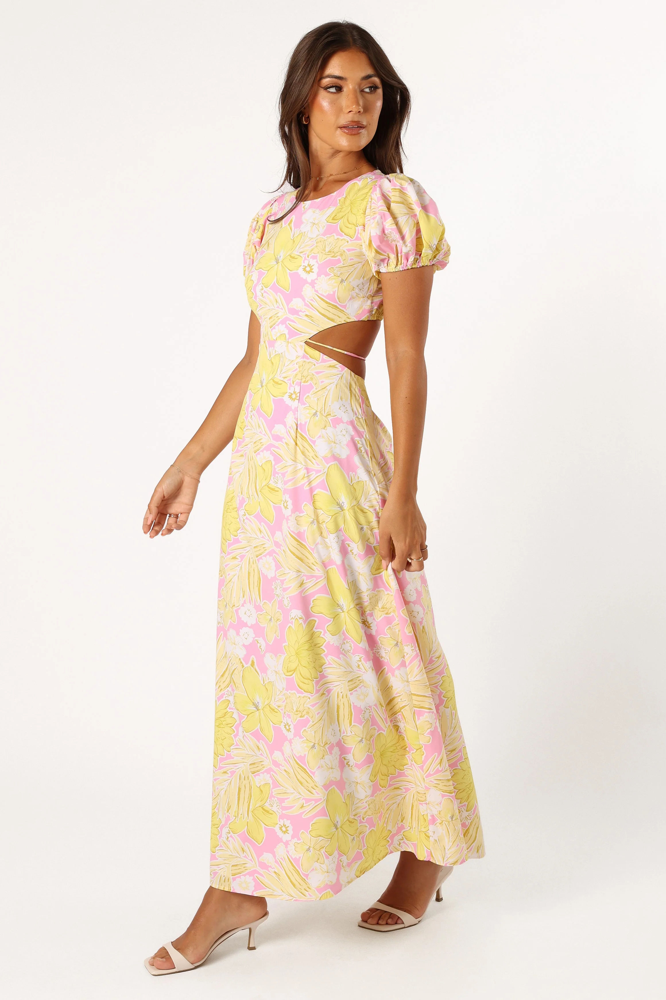 Noella Cut Out Midi Dress - Lime Pink