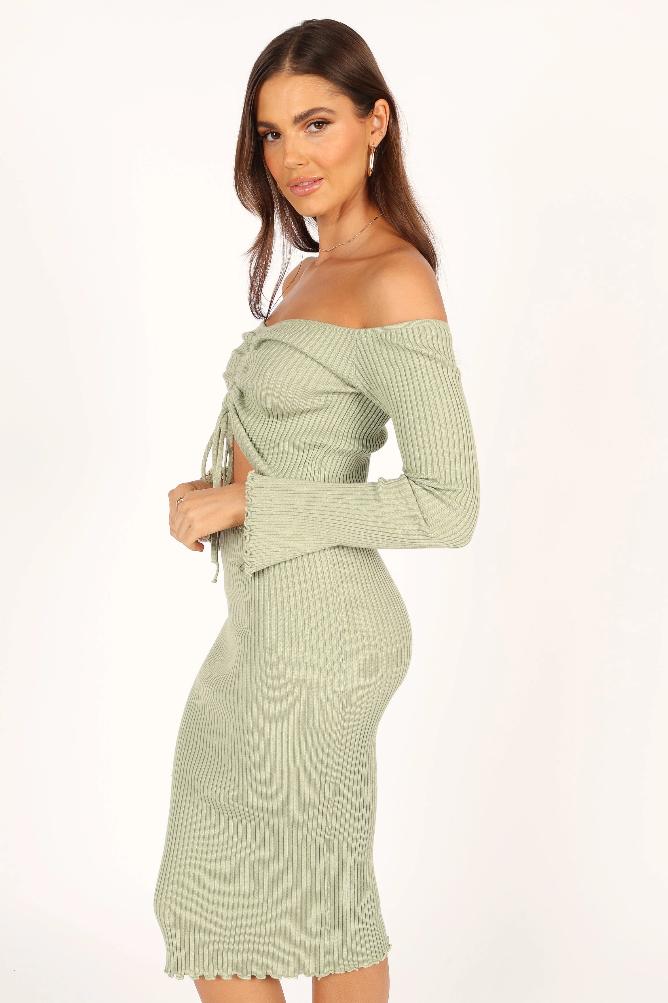 Geneva Off Shoulder Midi Dress - Sage