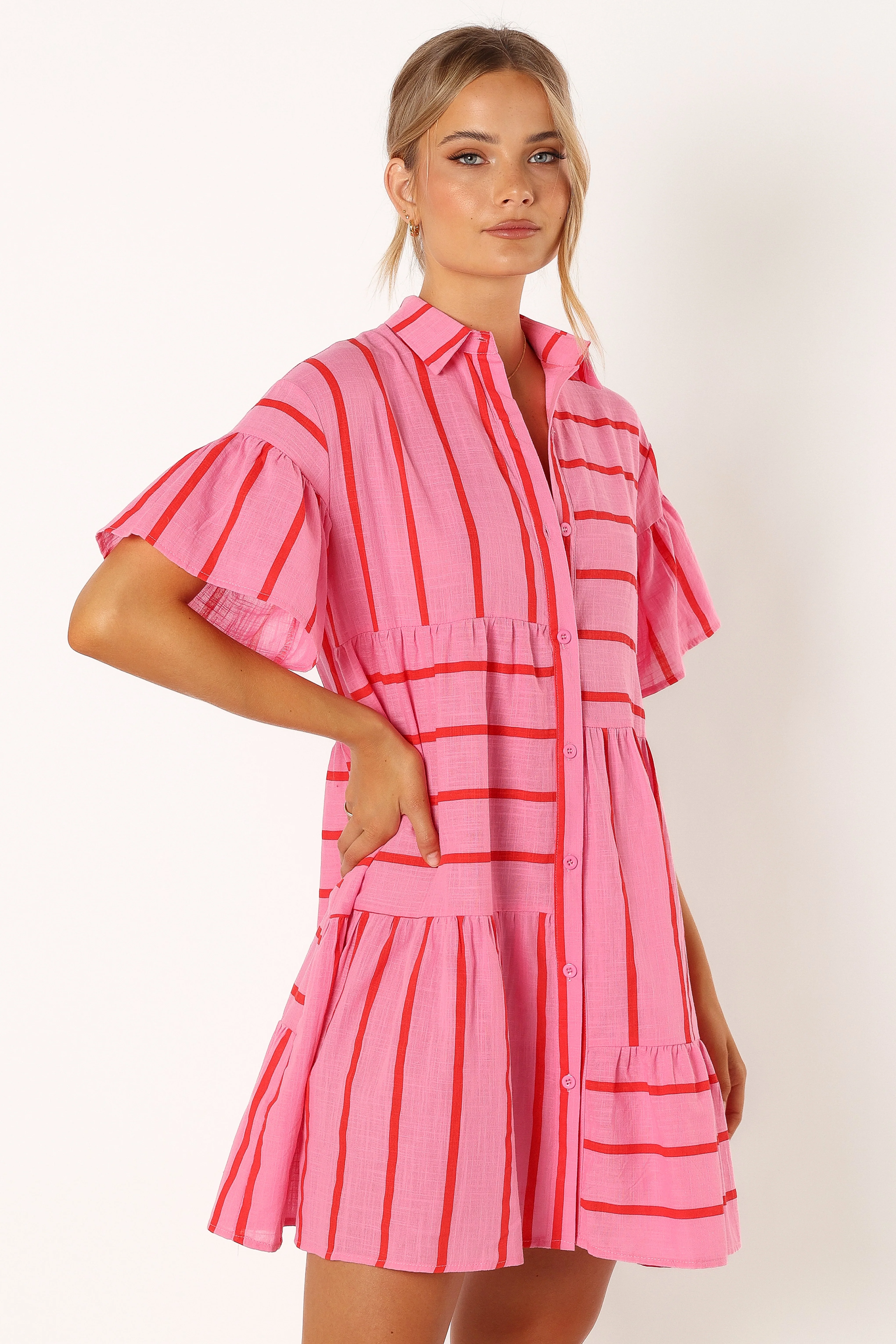 Peachy Mini Linen Dress - Pink Red