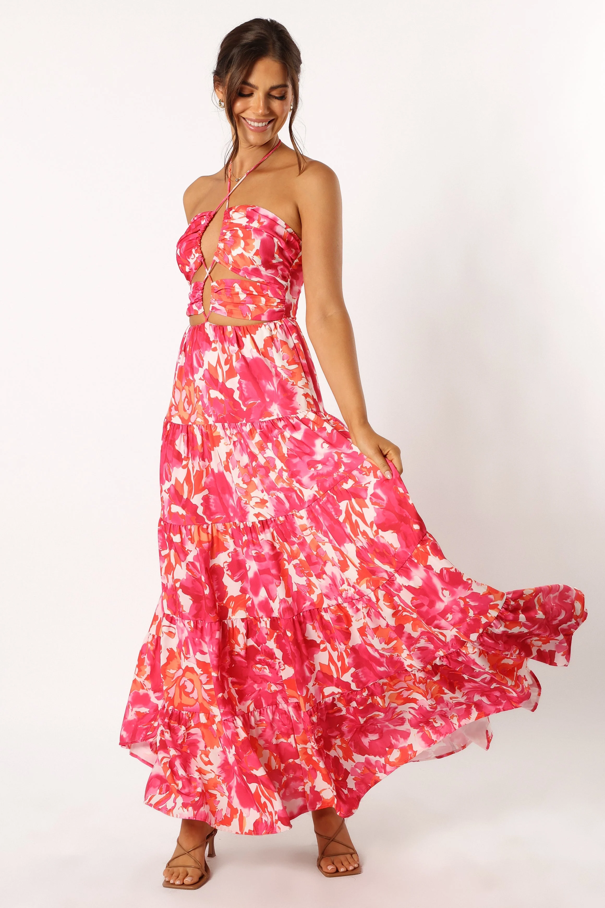 Carva Halterneck Maxi Dress - Pink Floral