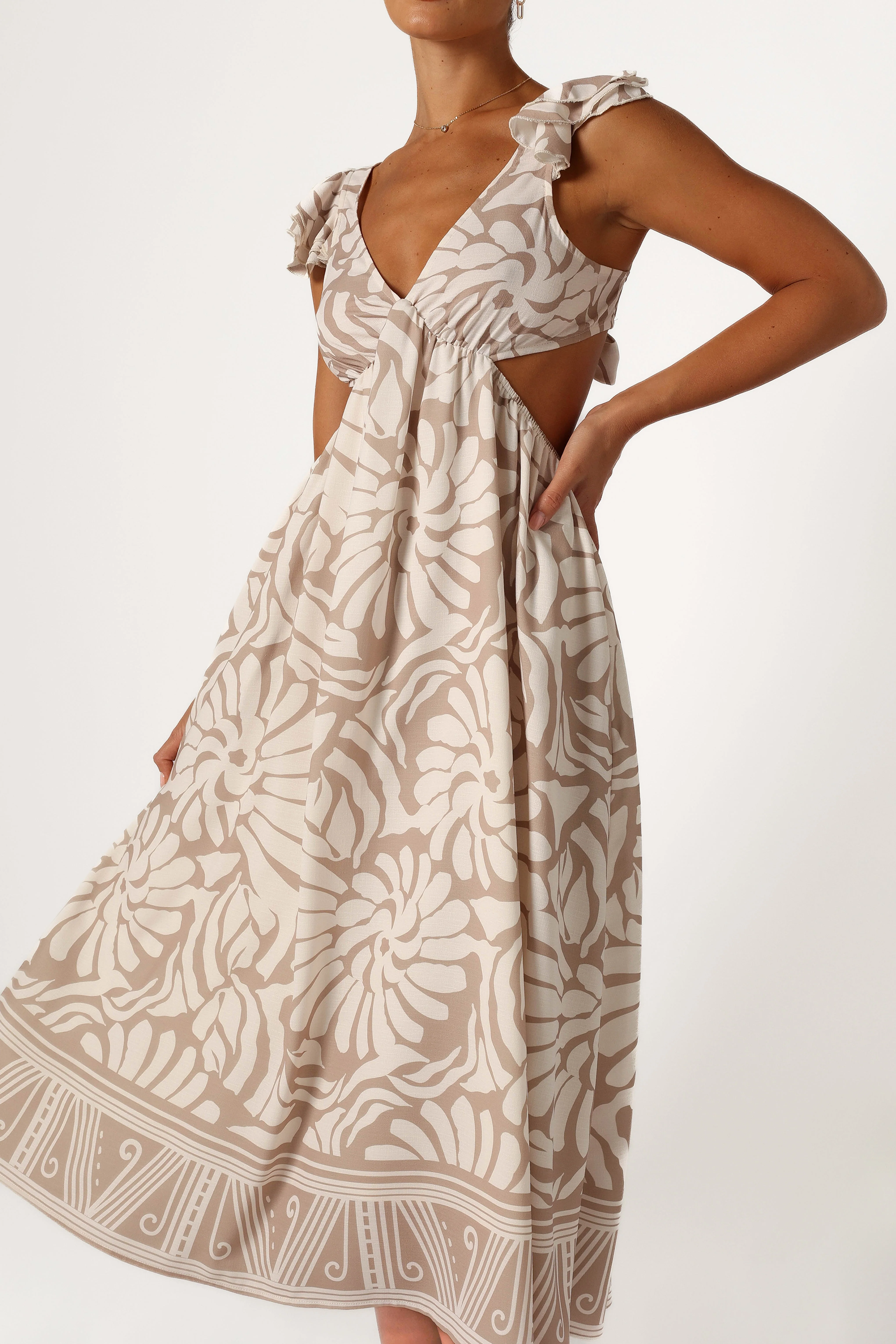 Denali Midi Dress - Beige Print