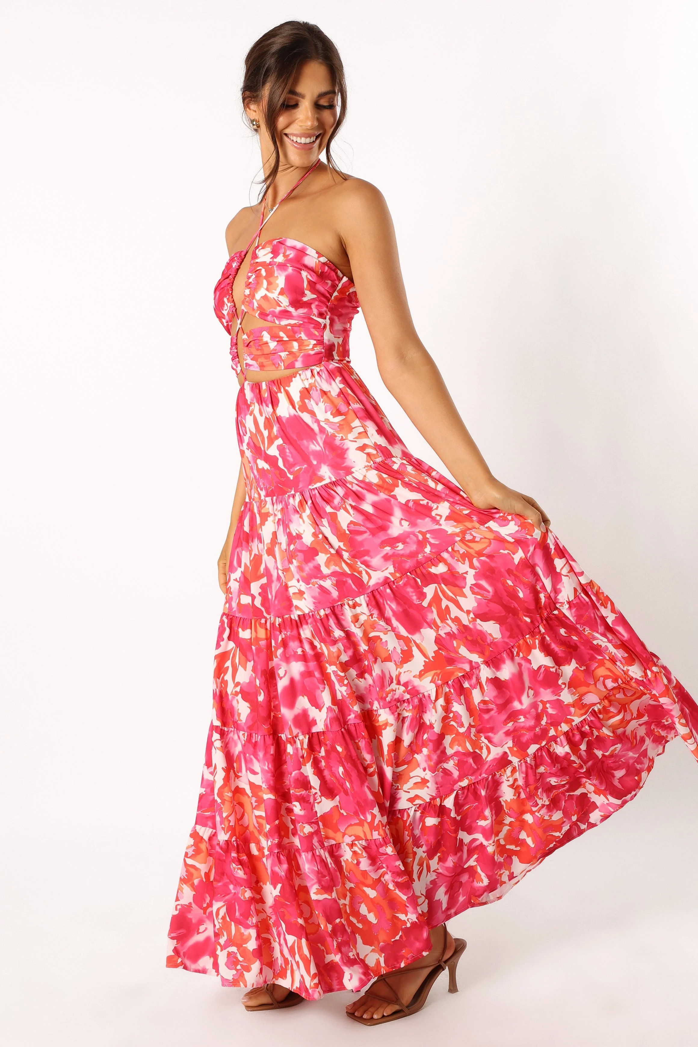 Carva Halterneck Maxi Dress - Pink Floral