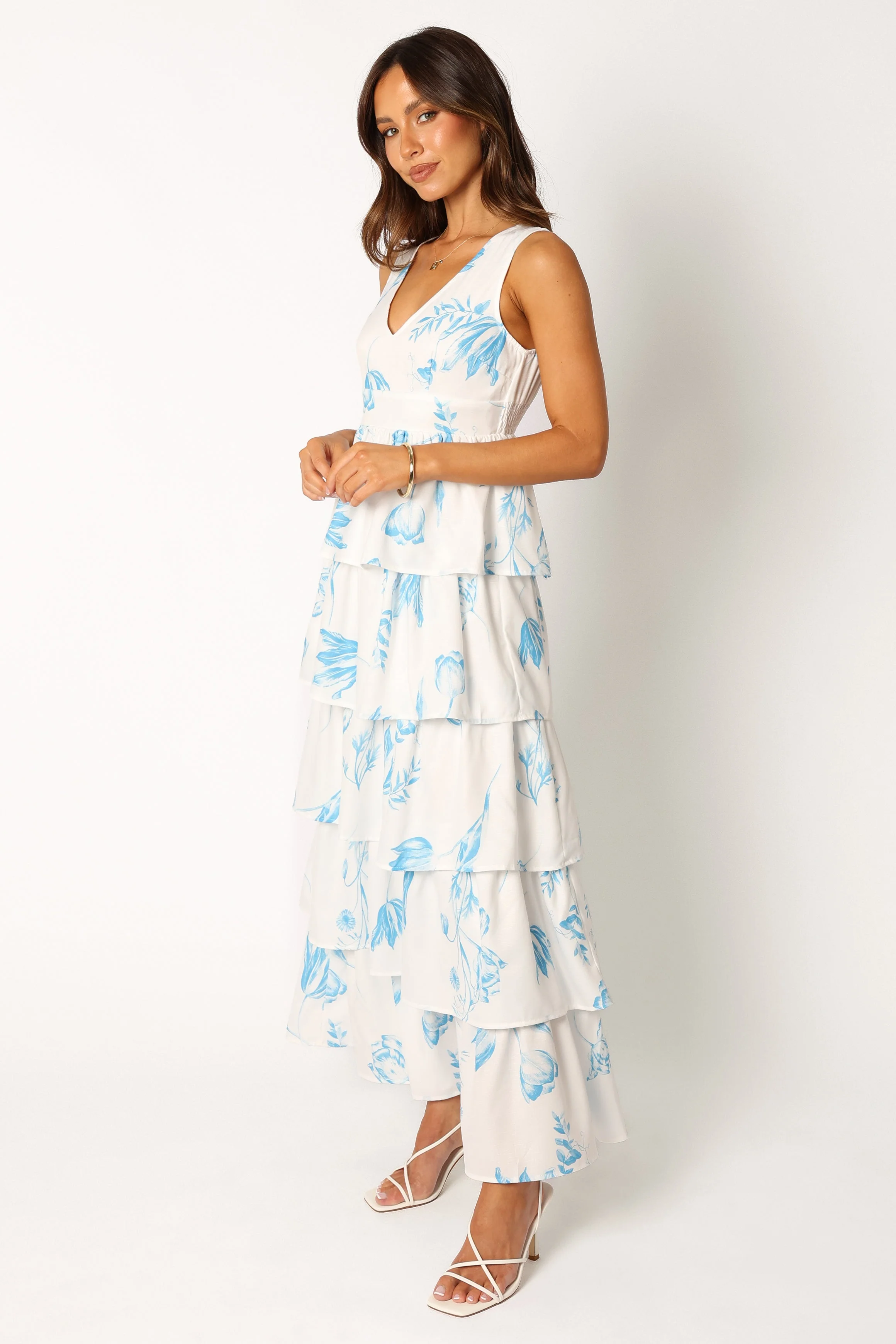 Flora Tiered Maxi Dress - White Floral
