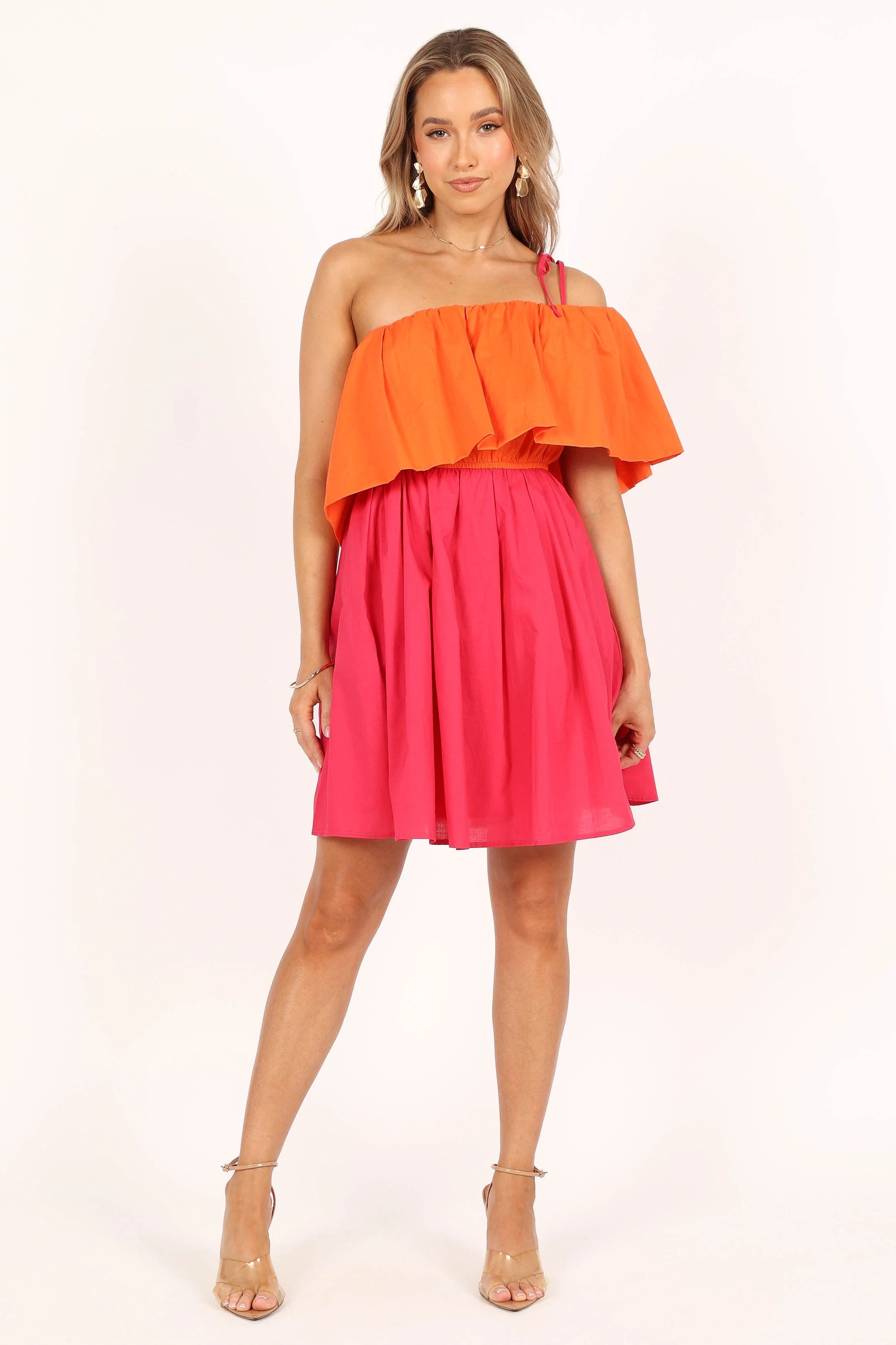 Maeva One Shoulder Mini Dress - Pink/Orange