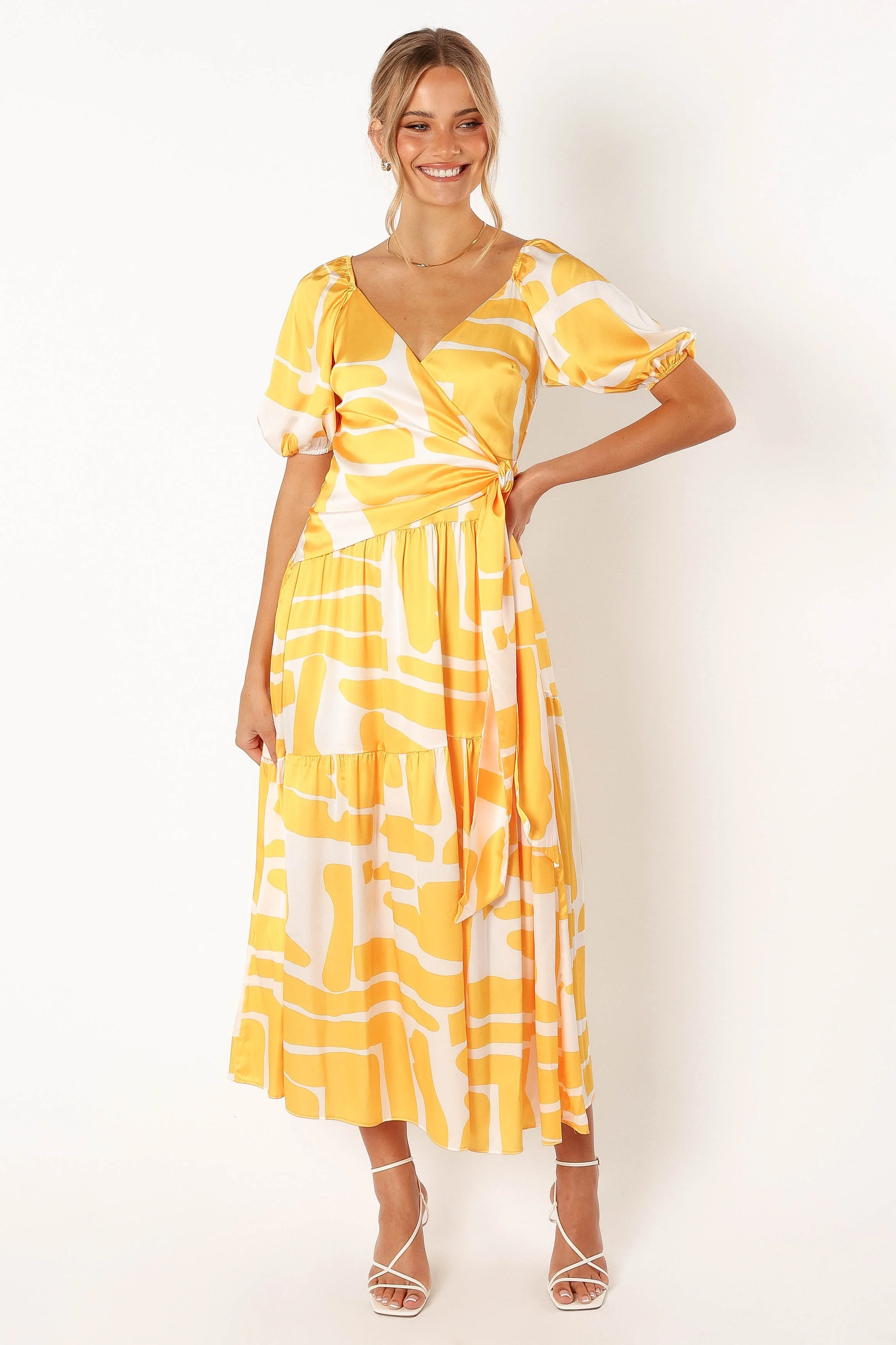 Tabitha Wrap Midi Dress - Yellow Print