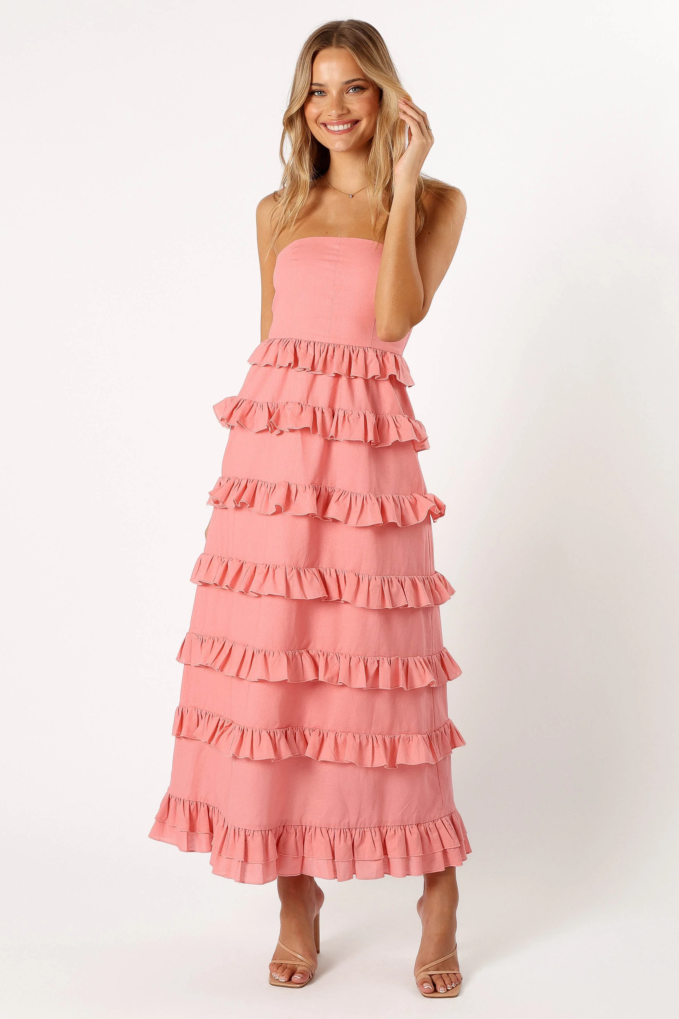 Gloria Strapless Maxi Dress - Coral Pink