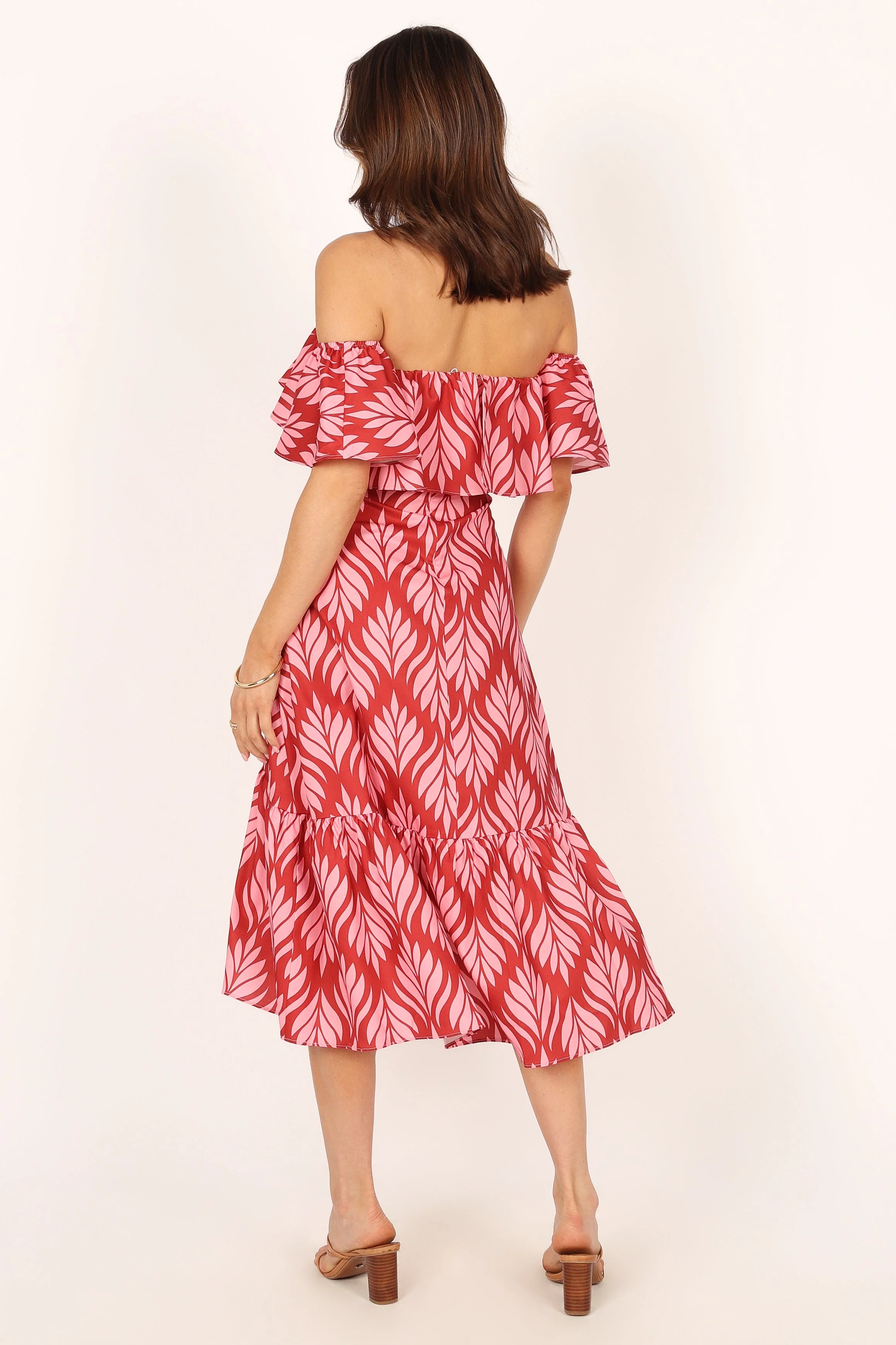 Neoma Strapless Midi Dress - Red Palm Print