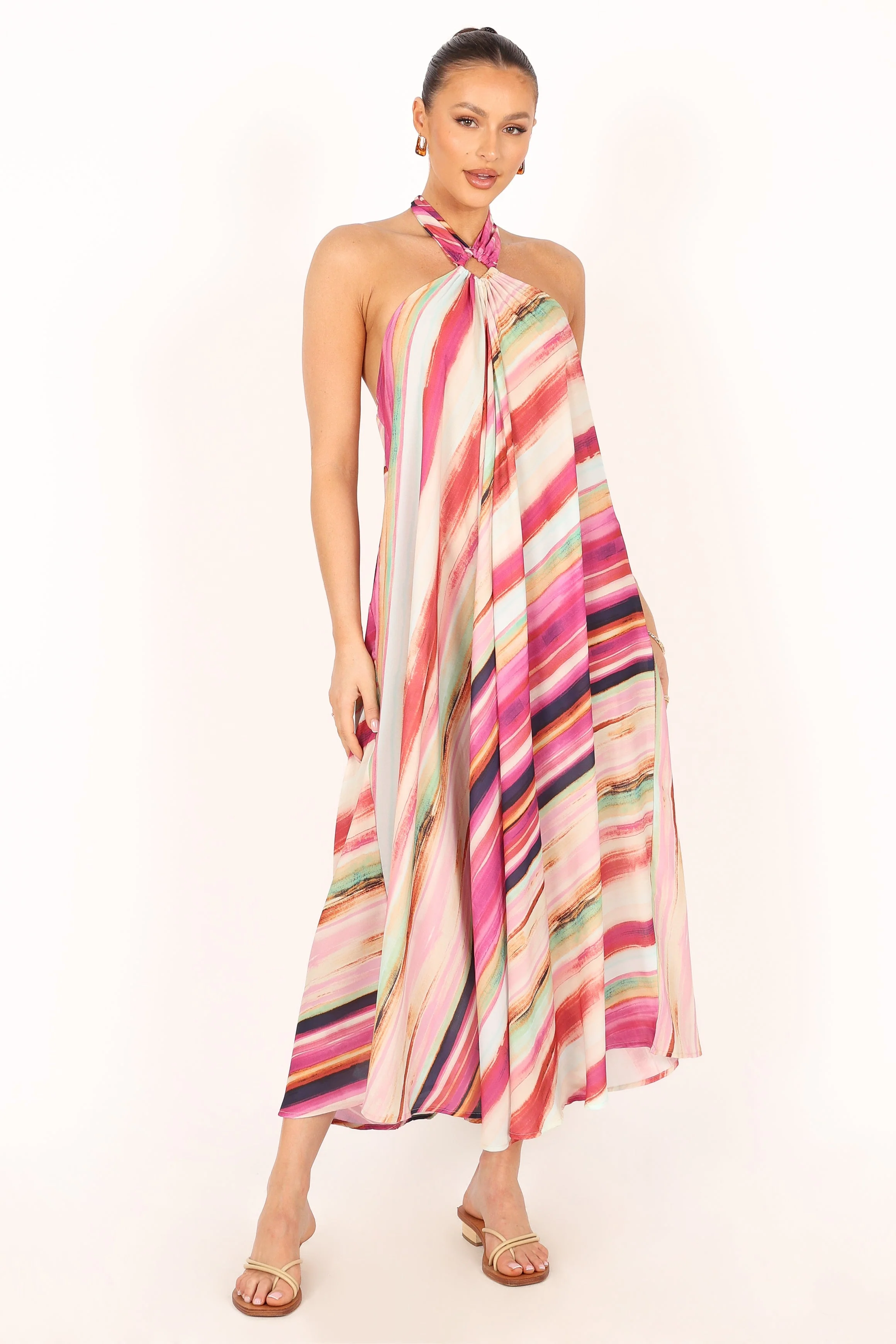 Antonijia Halterneck Maxi Dress - Berry Stripe