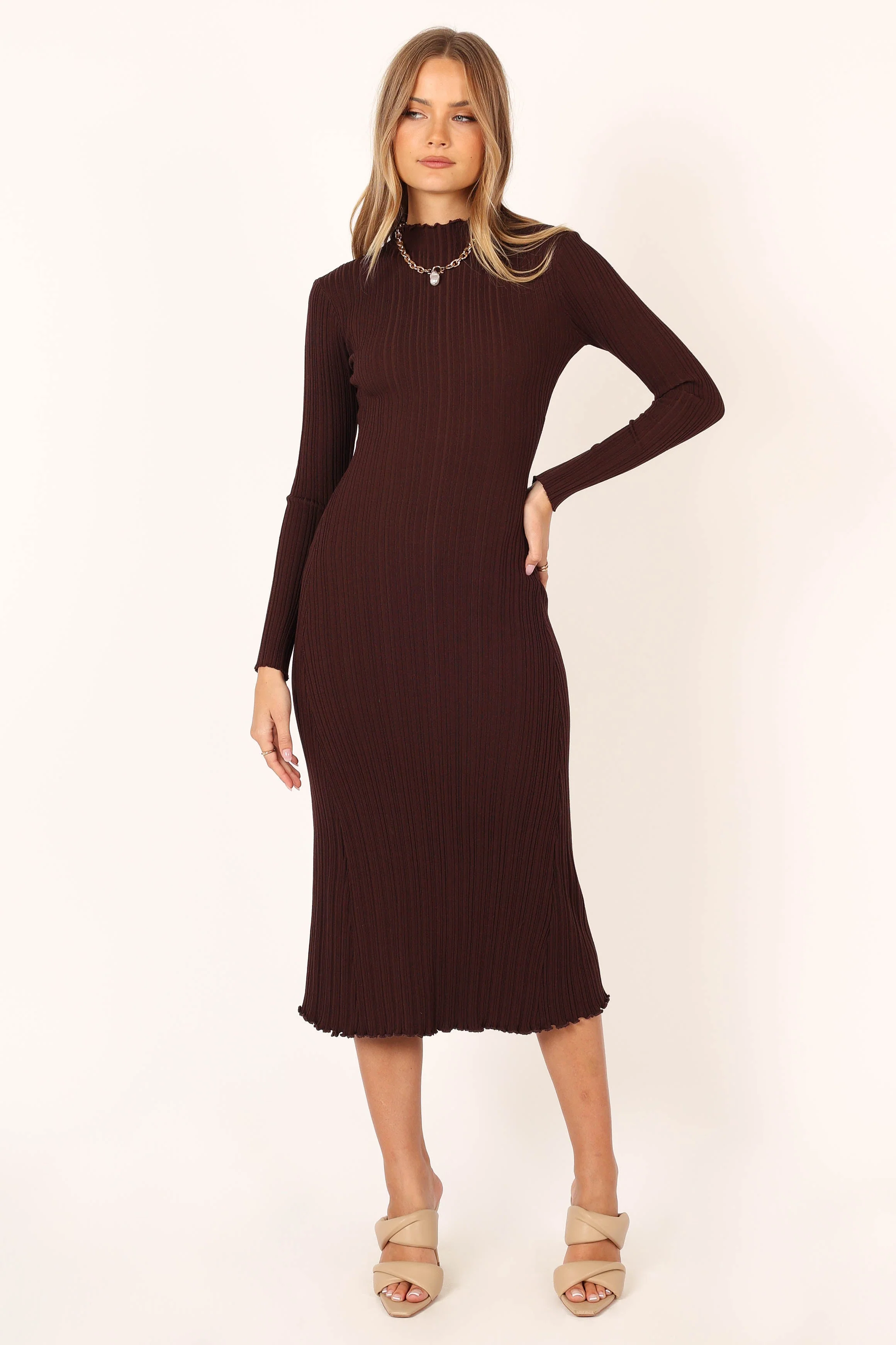 Theo Long Sleeve Midi Dress - Chocolate