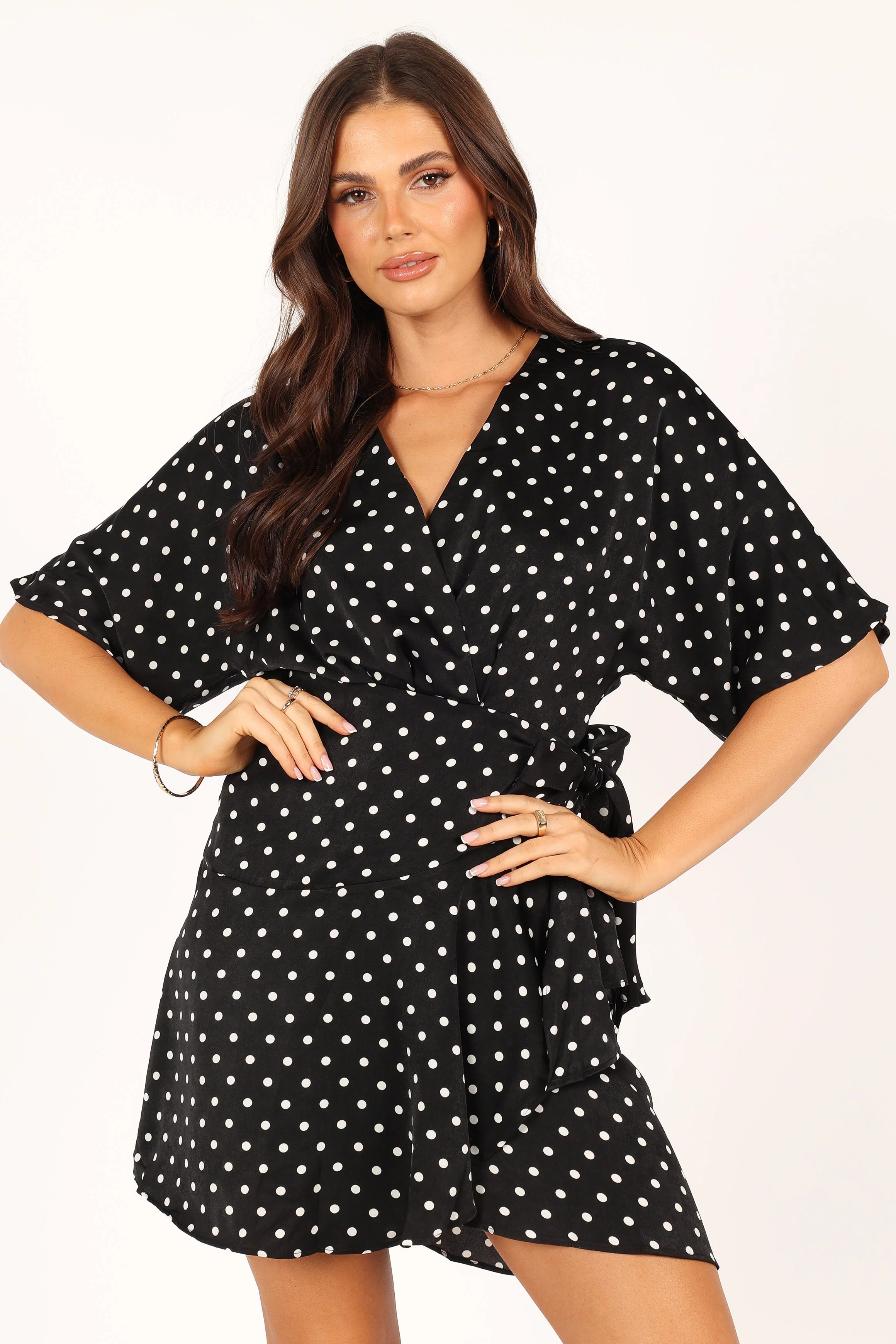 Quest Mini Wrap Dress - Black White Polka Dot
