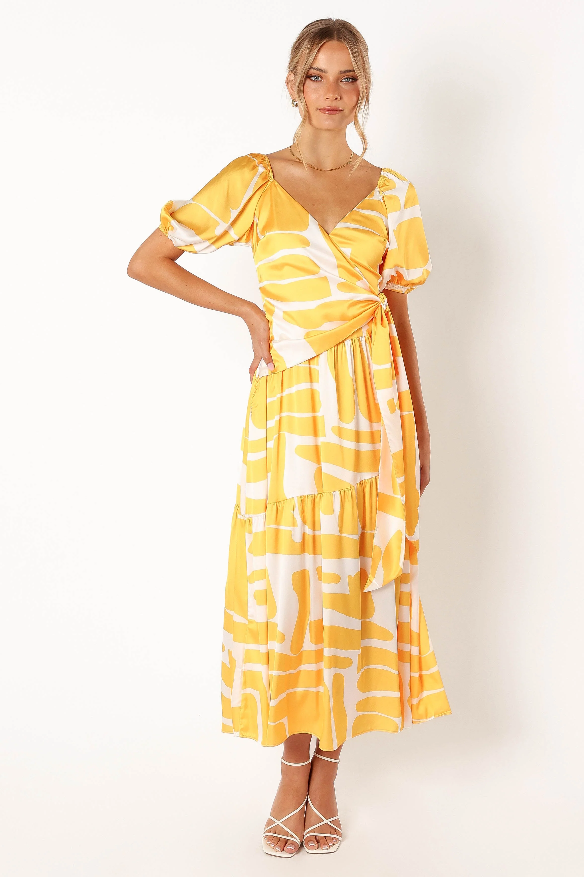 Tabitha Wrap Midi Dress - Yellow Print