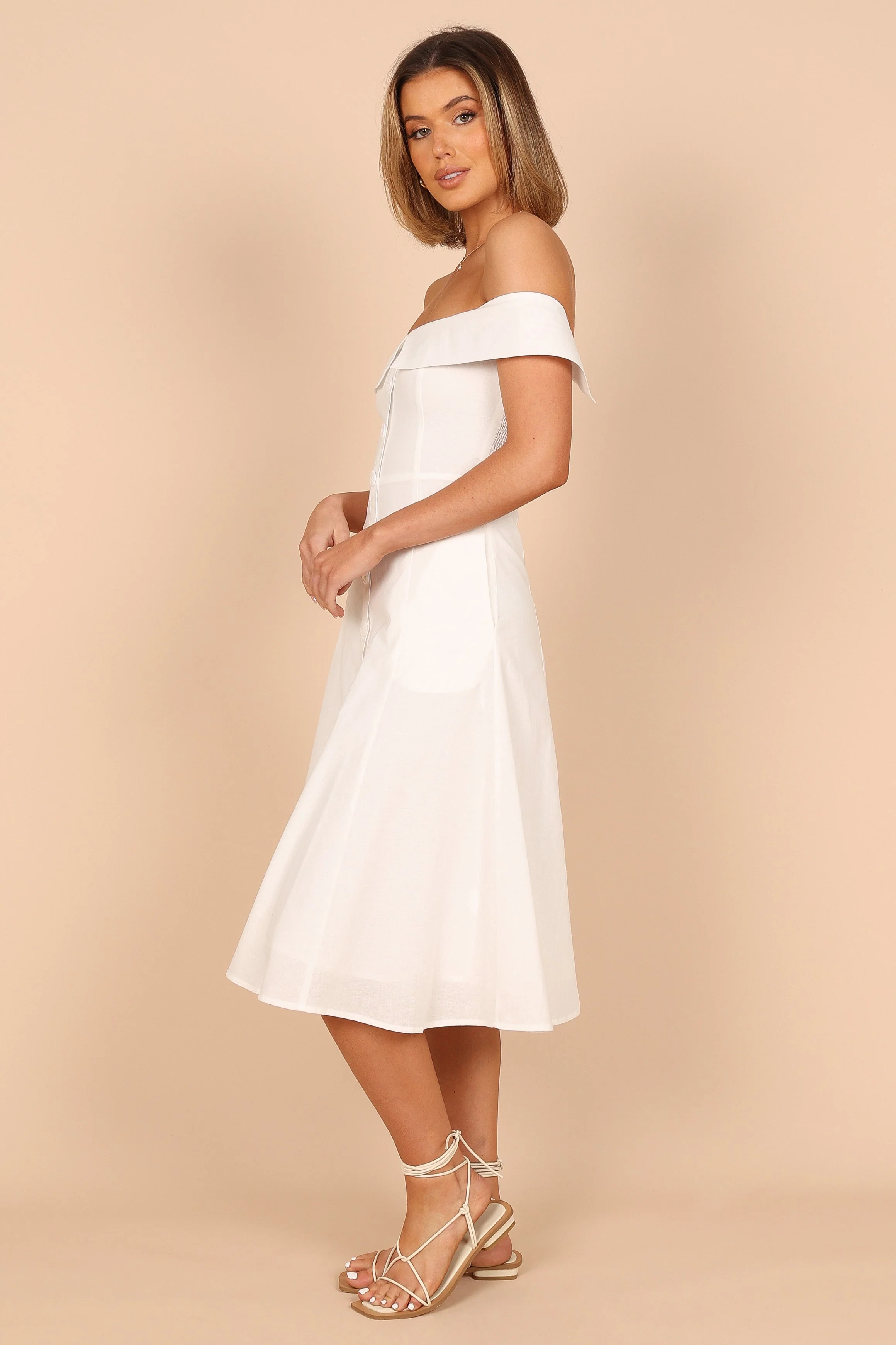 Lulu Off Shoulder Midi Dress - White
