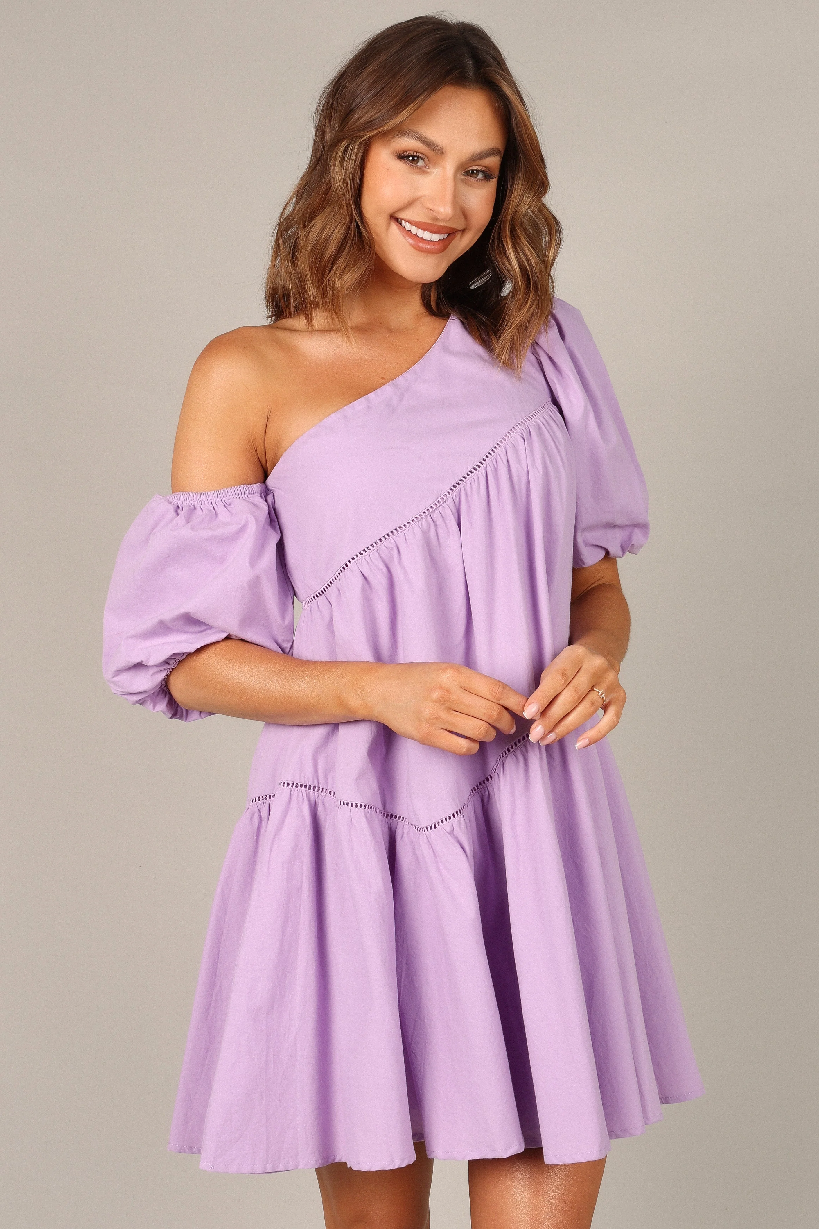 Lottie Off Shoulder Mini Dress - Lilac