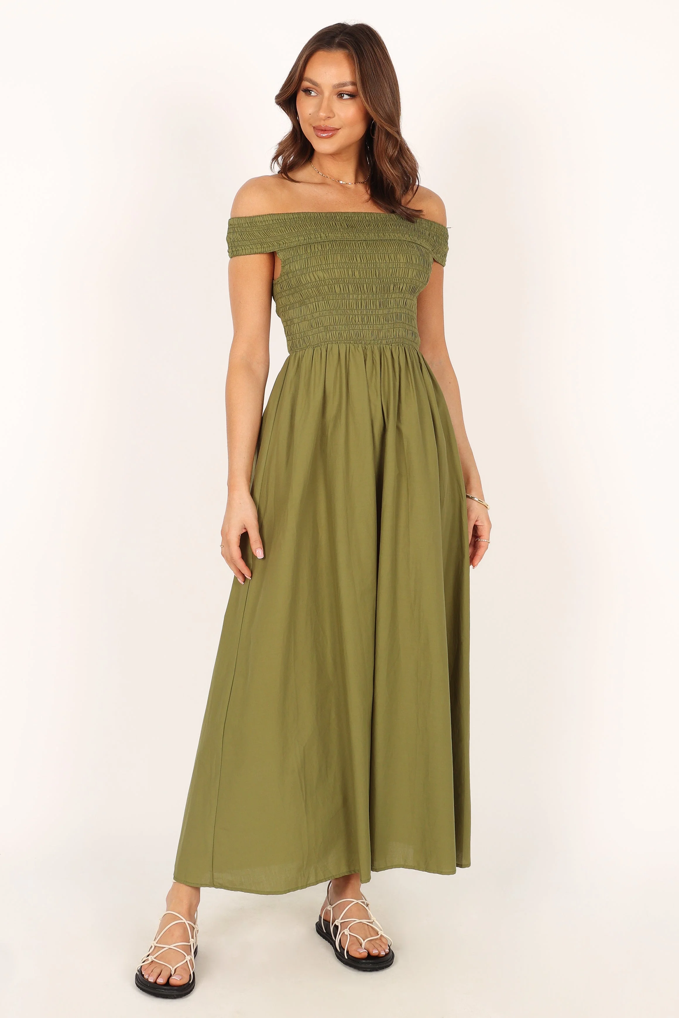 Tessa Off Shoulder Maxi Dress - Olive