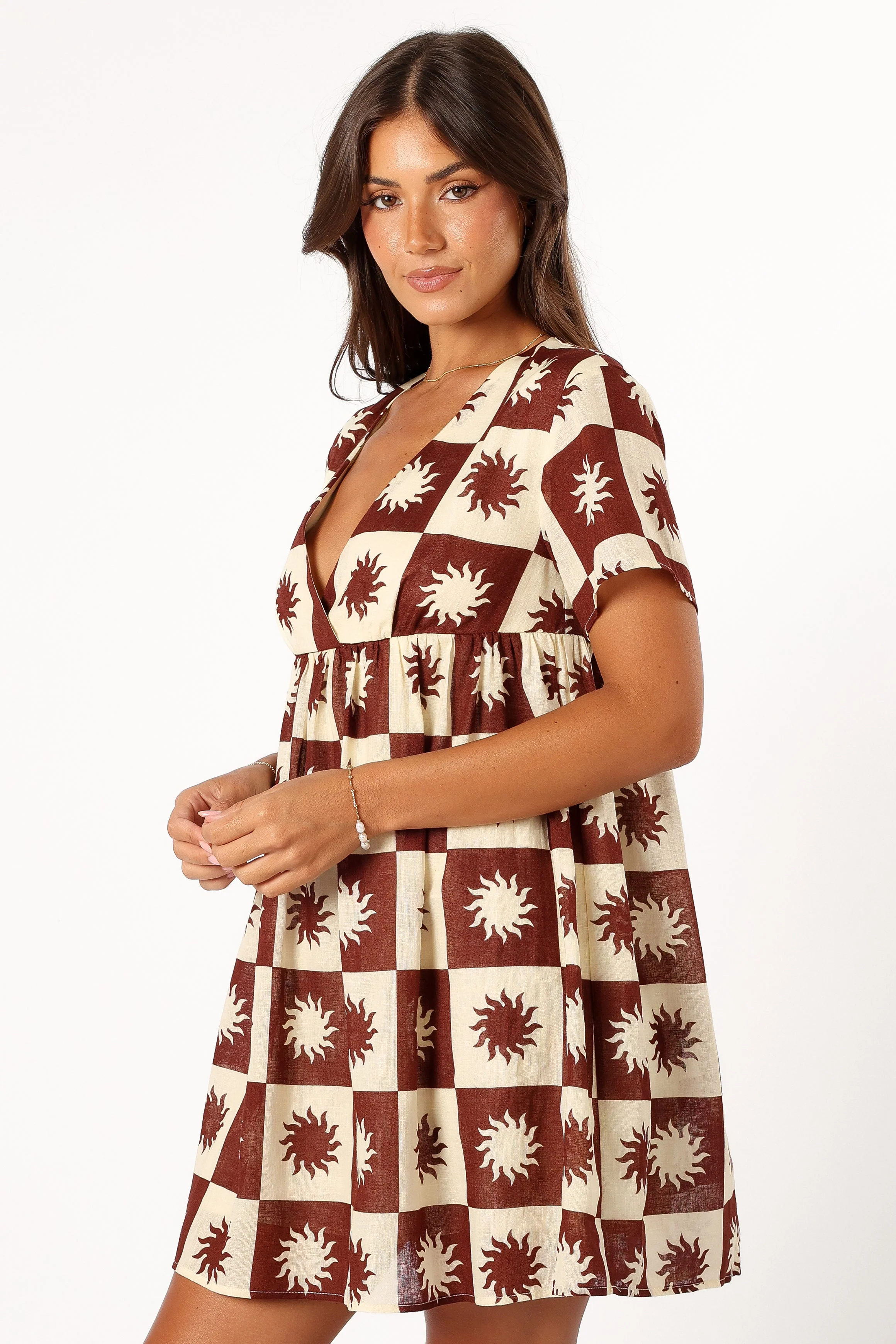 Carter Mini Dress - Brown Cream