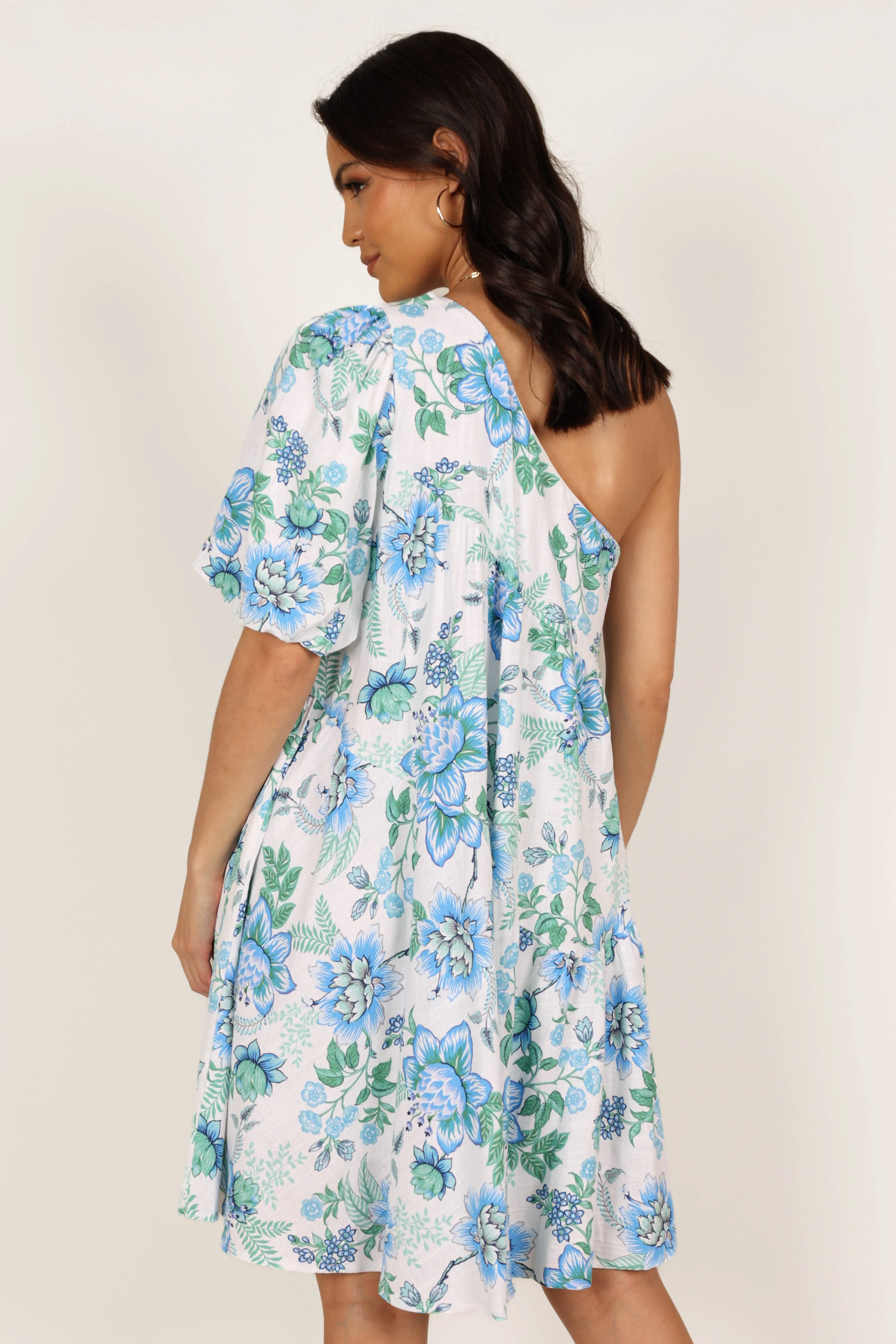 Rosalind One Shoulder Mini Dress - Blue Floral