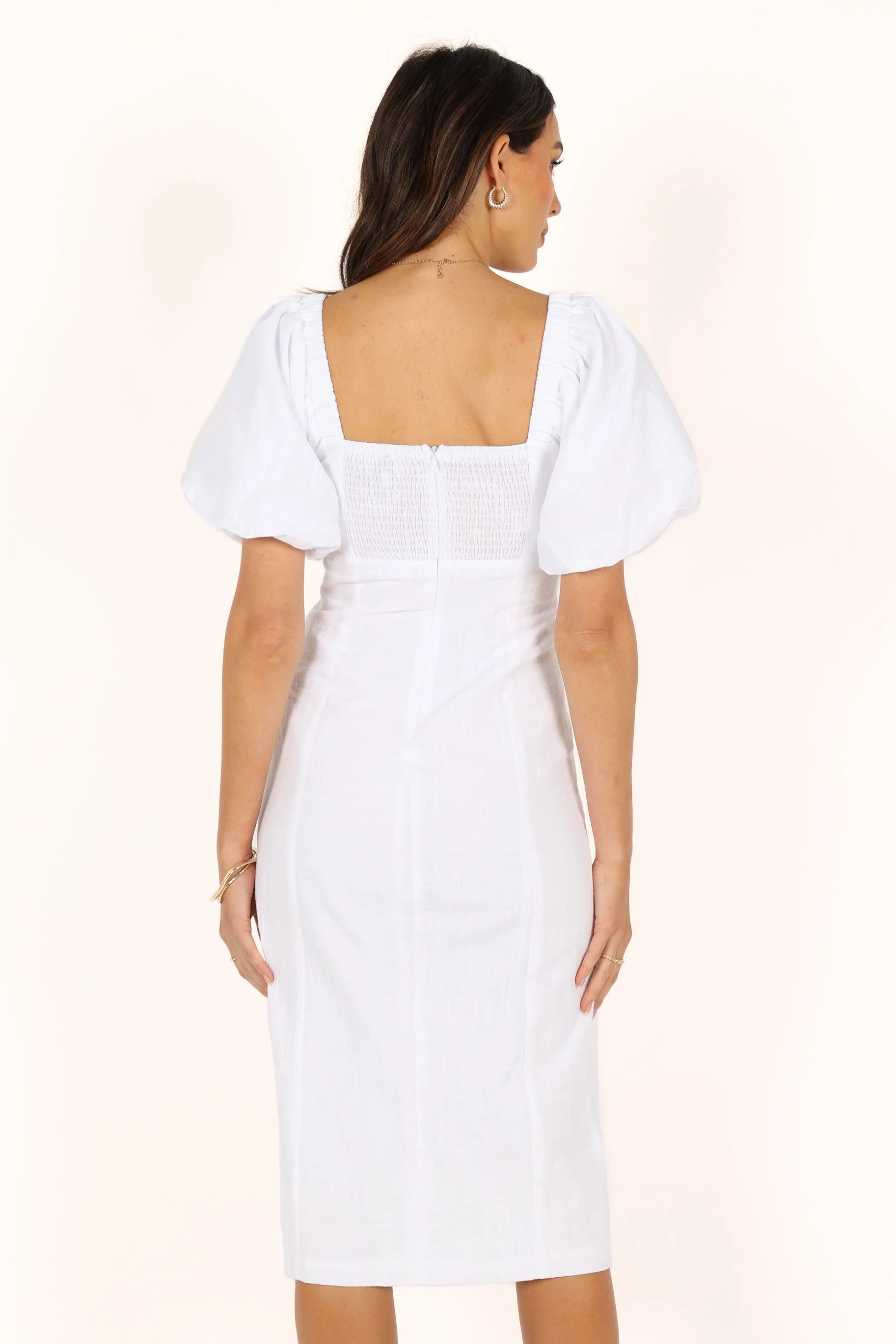 Thea Puff Sleeve Midi Dress - White