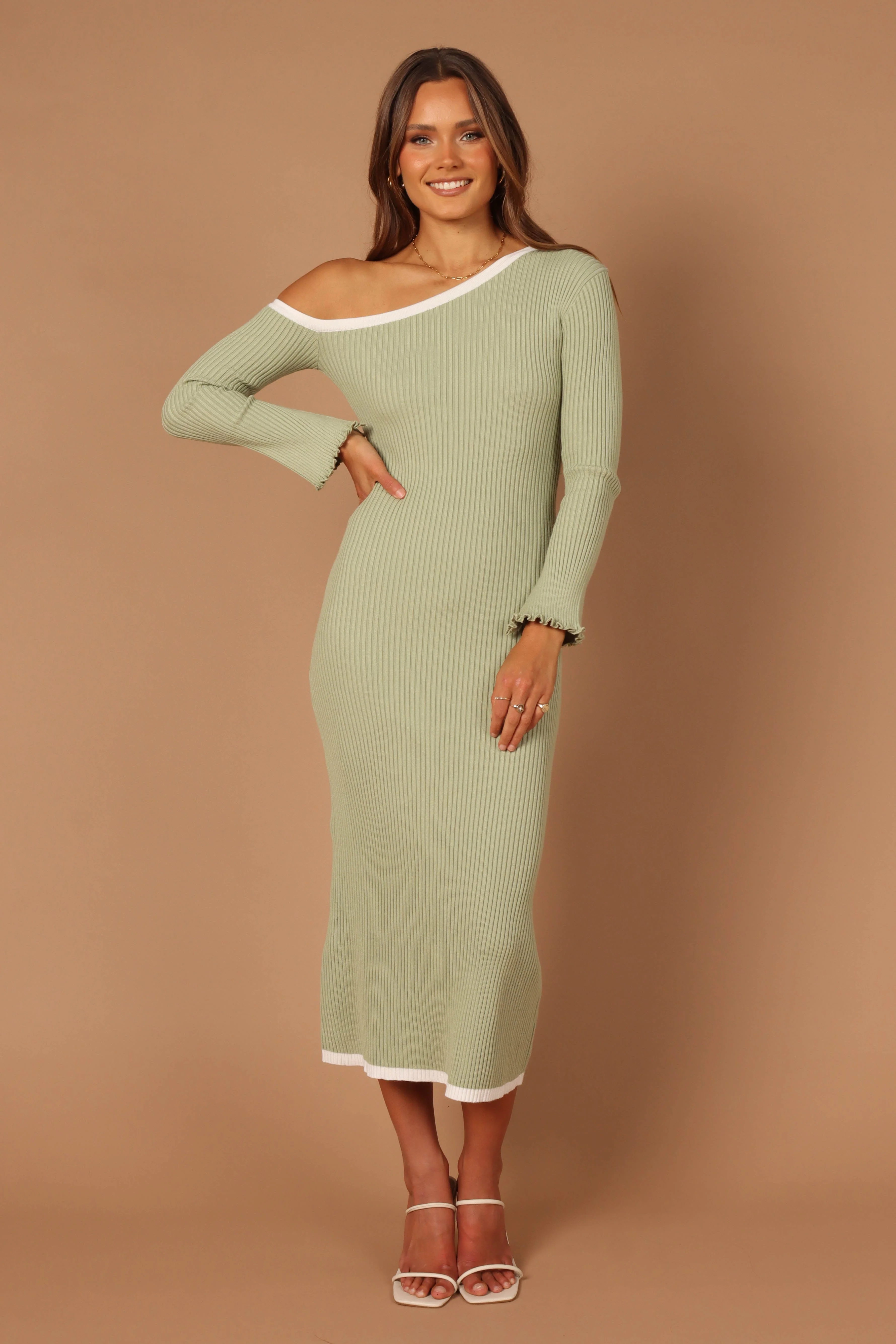 Milan Off Shoulder Midi Dress - Sage