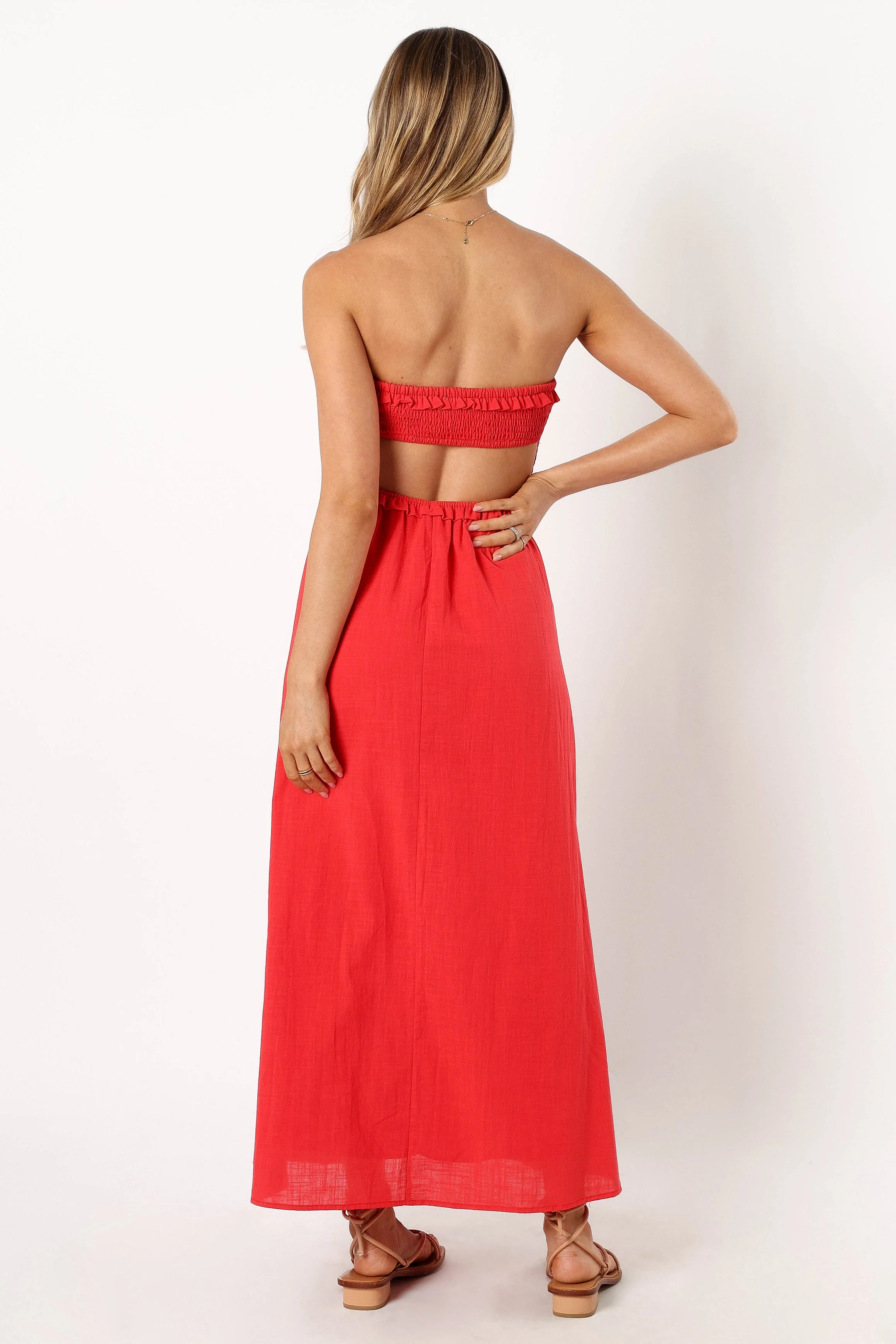 Katriona Strapless Midi Dress - Red