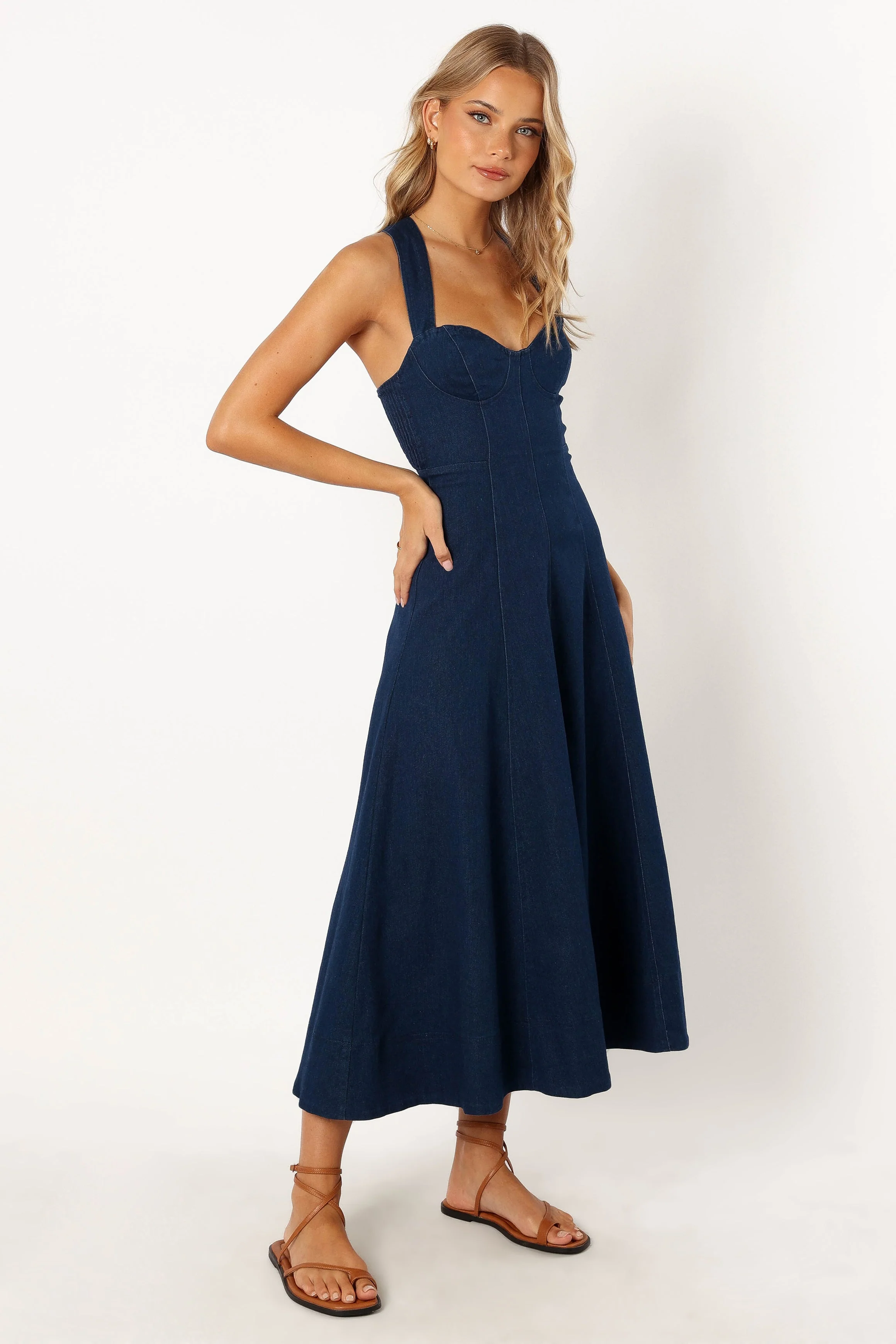 Everly Crossback Midi Dress - Denim