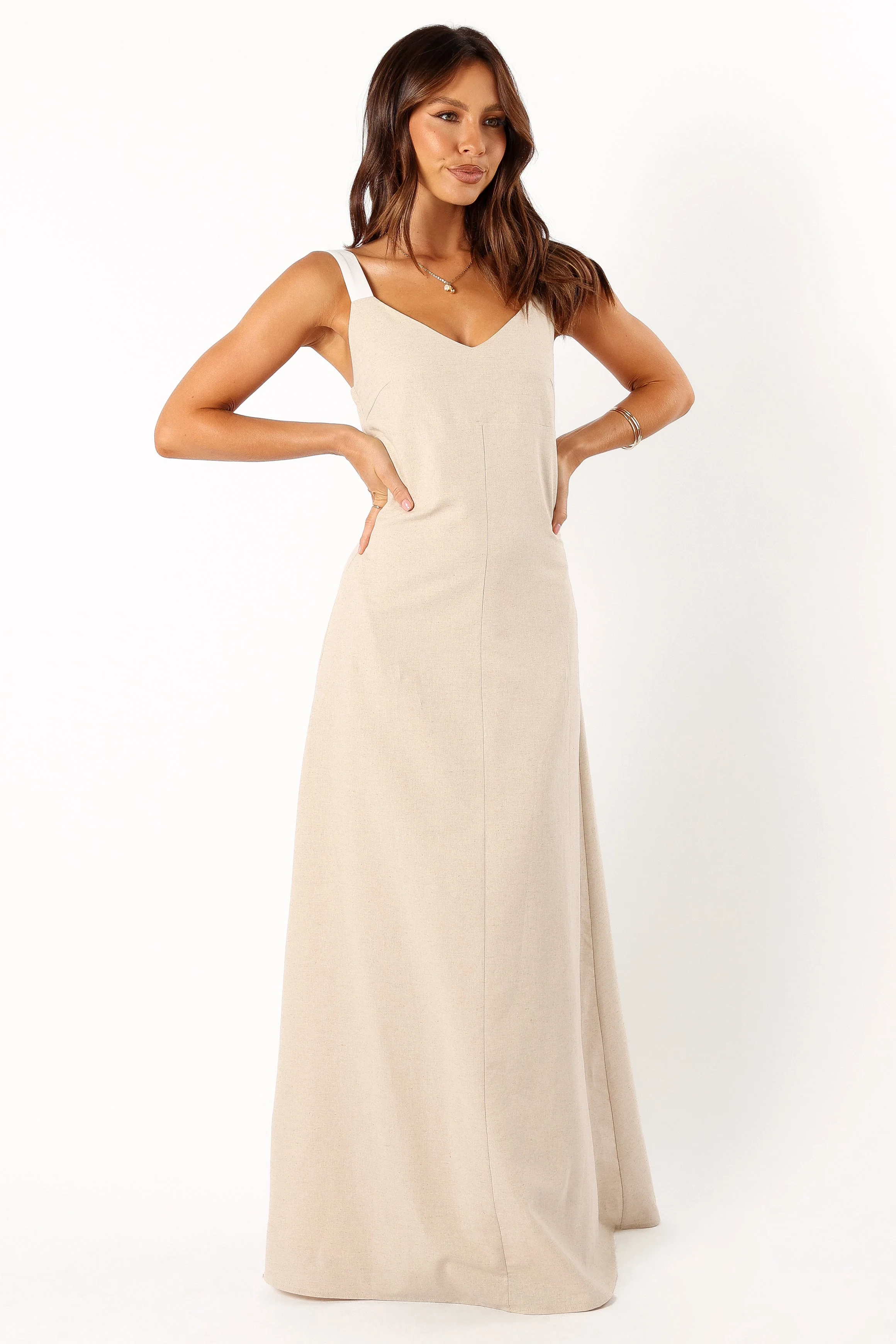 Sjon Contrast Strap Maxi Dress - Oatmeal