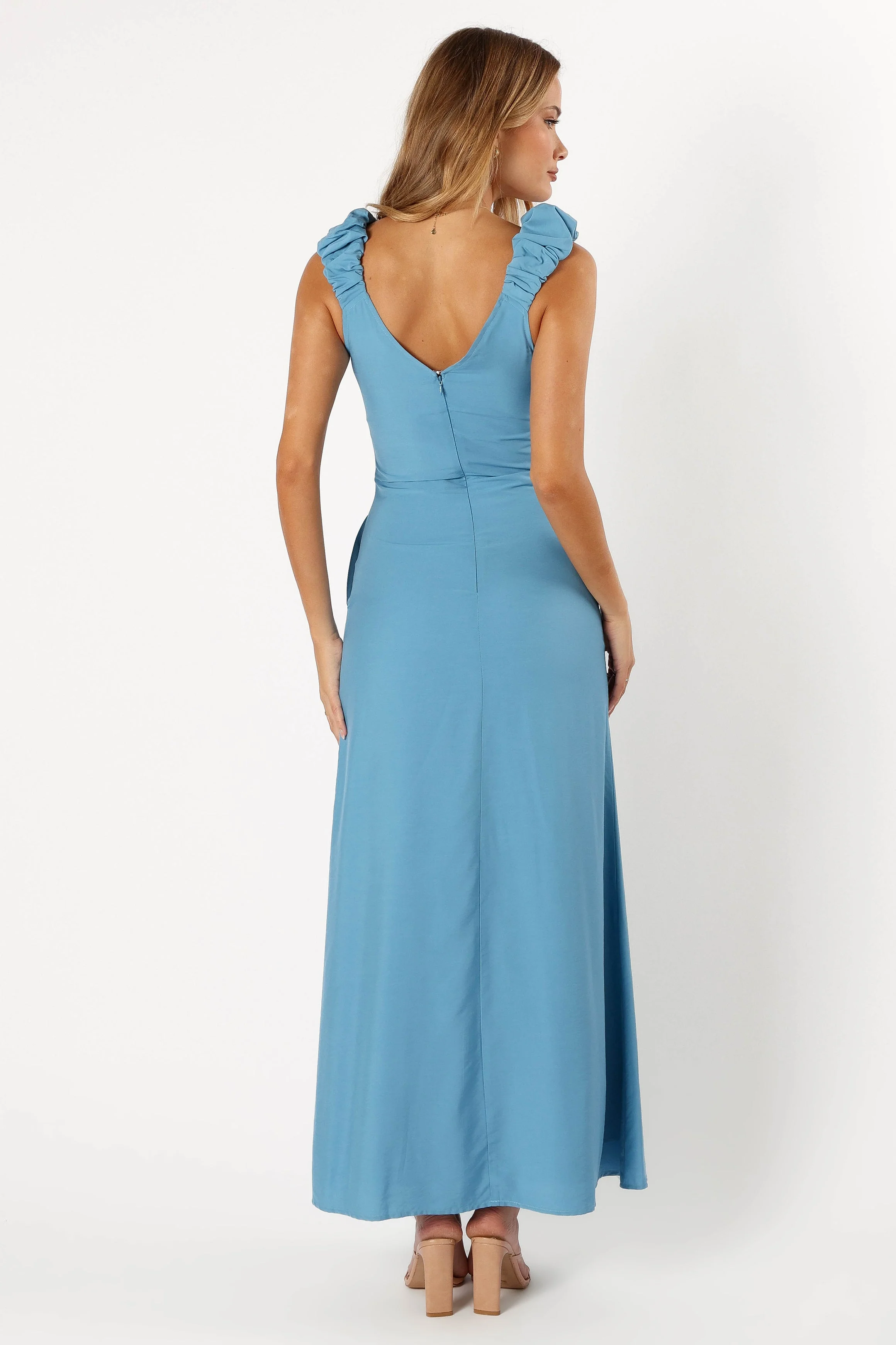 Michael Ruched Strap Maxi Dress - Blue