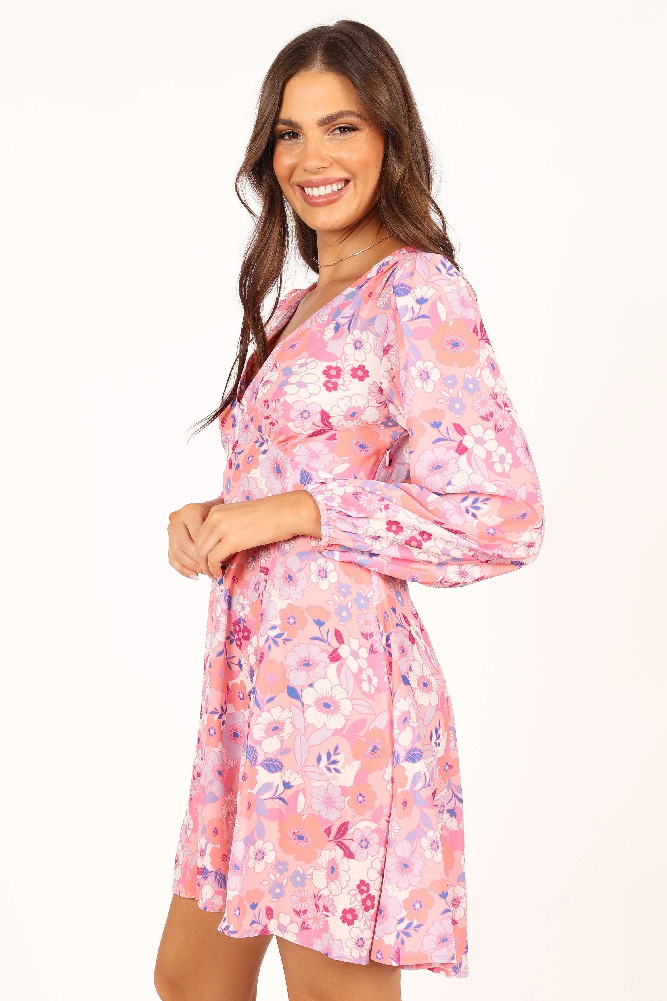 Finnick Long Sleeve Mini Dress - Pink Floral