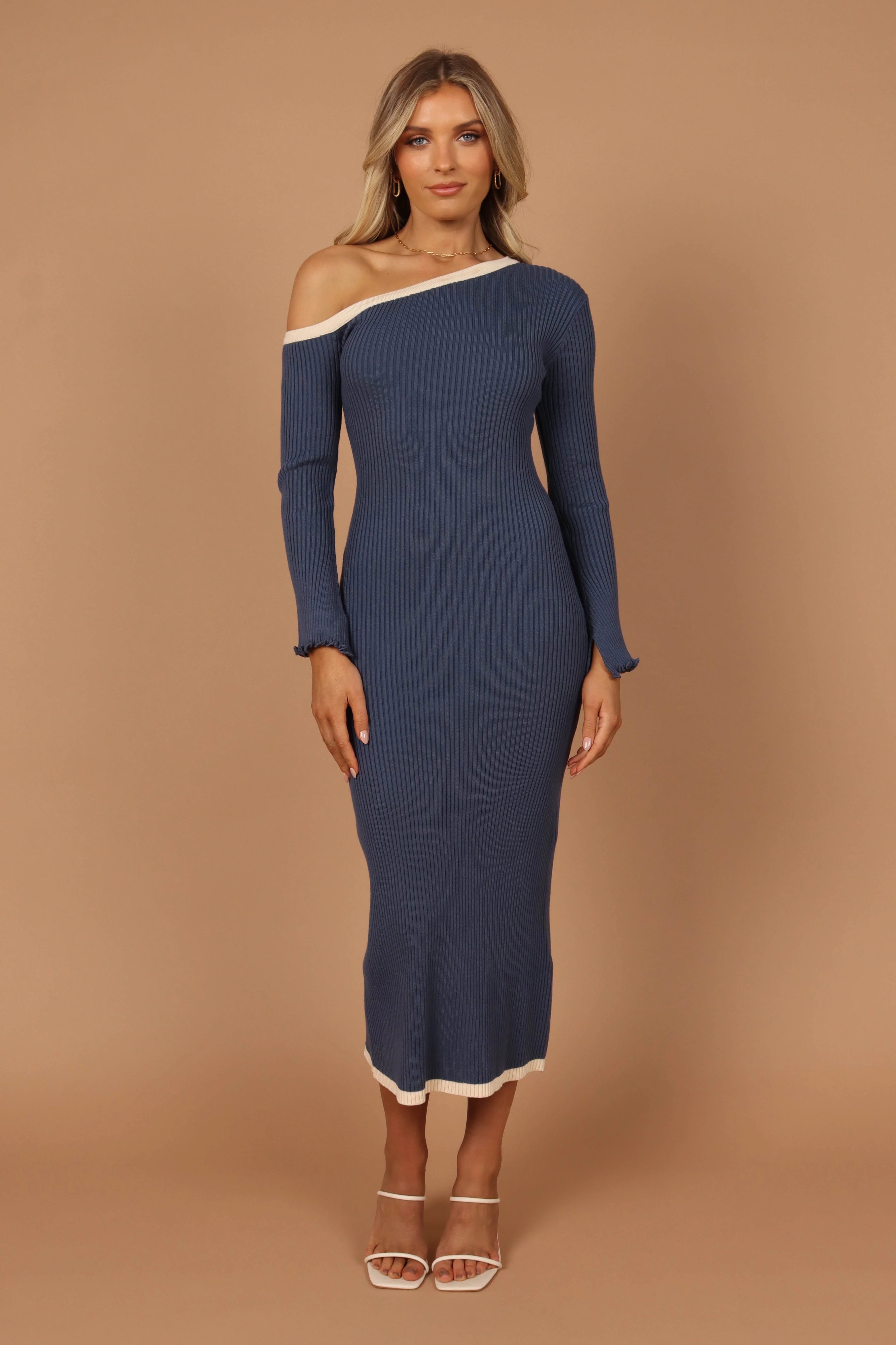 Milan Off Shoulder Midi Dress - Midnight Blue