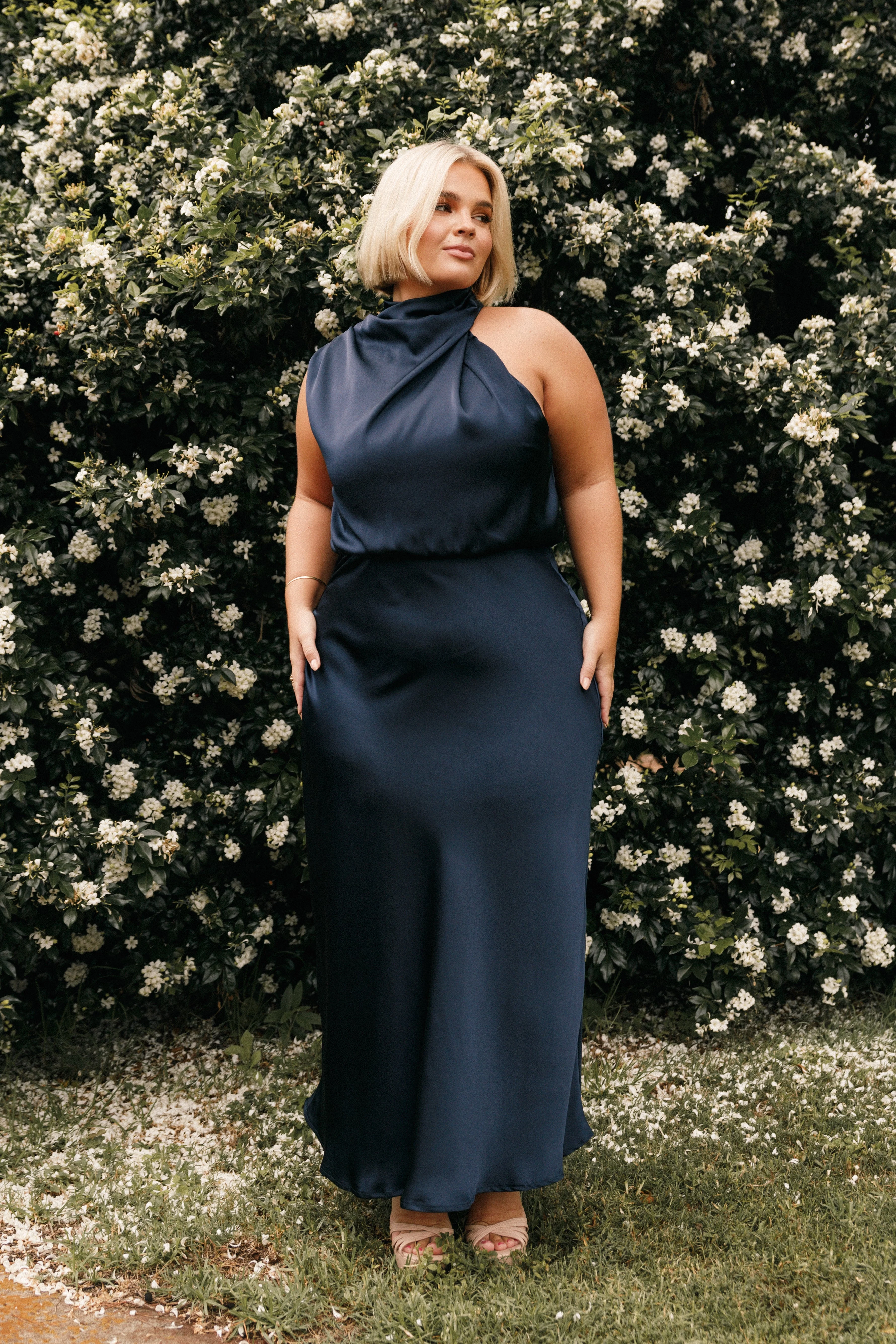 Anabelle Halter Neck Midi Dress - Navy