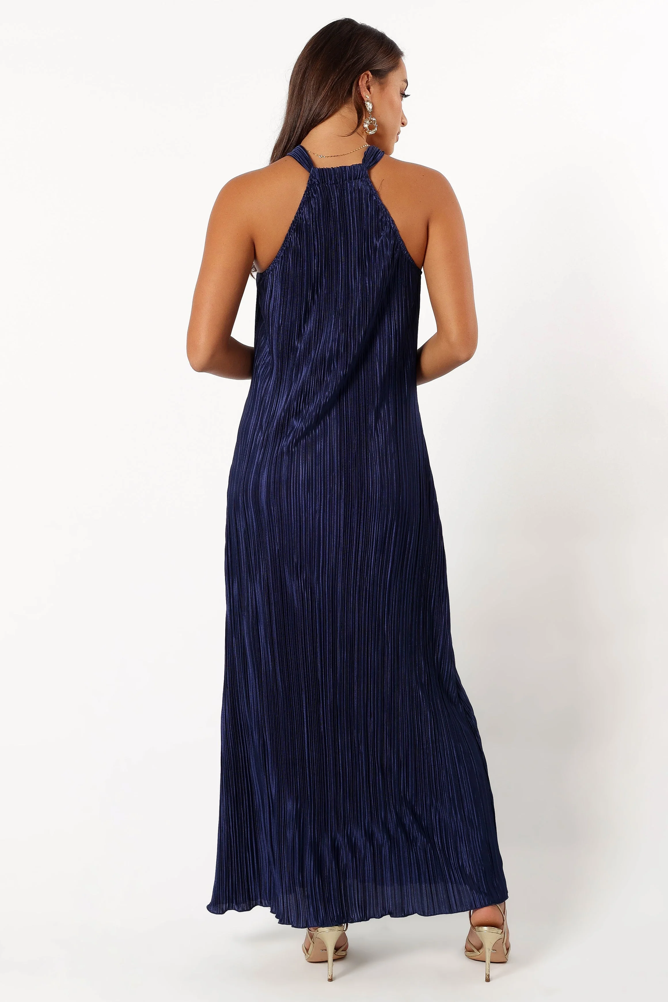 Melody Plisse Halter Maxi Dress - Navy