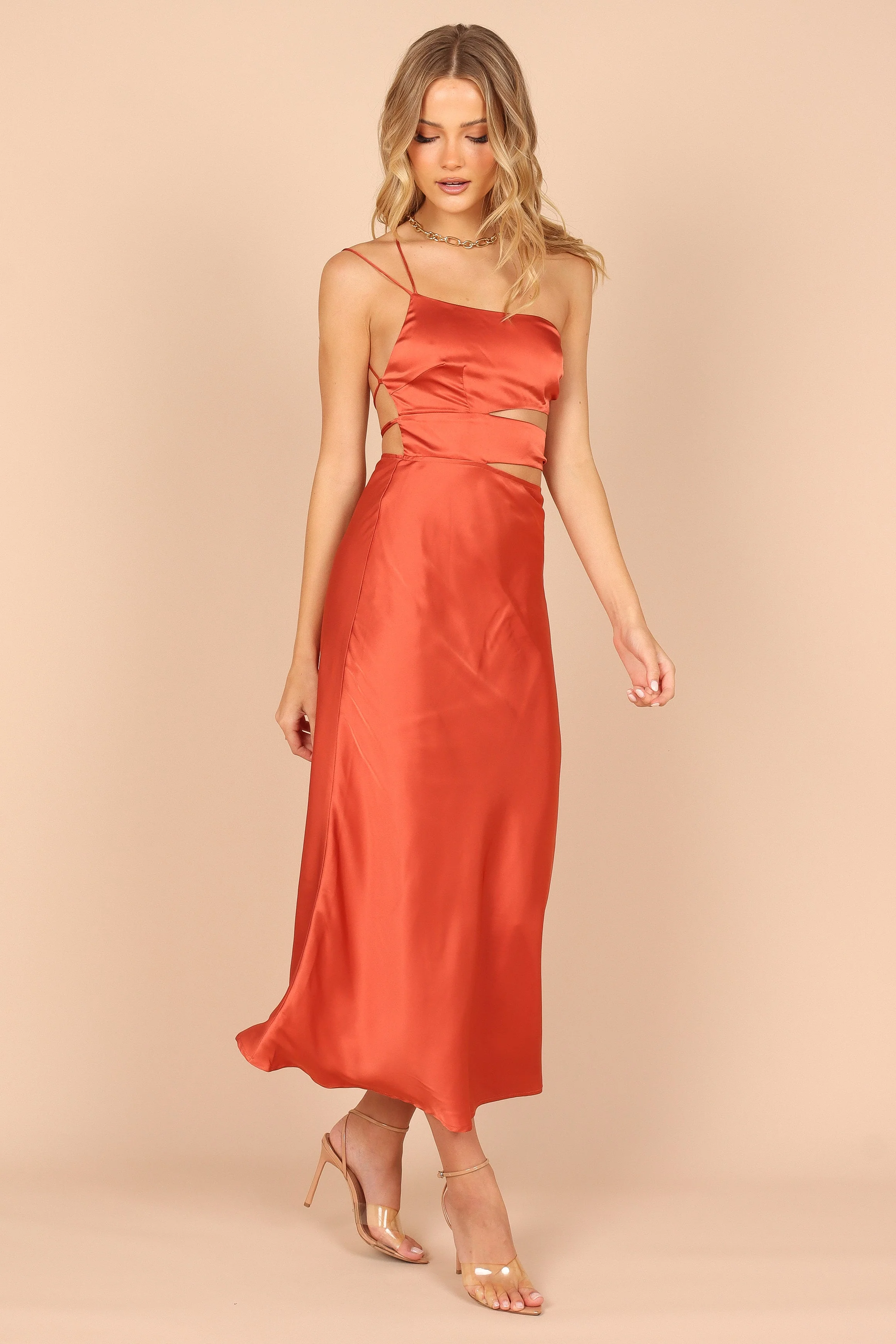 Forelle One Shoulder Cut Out Midi Dress - Rust