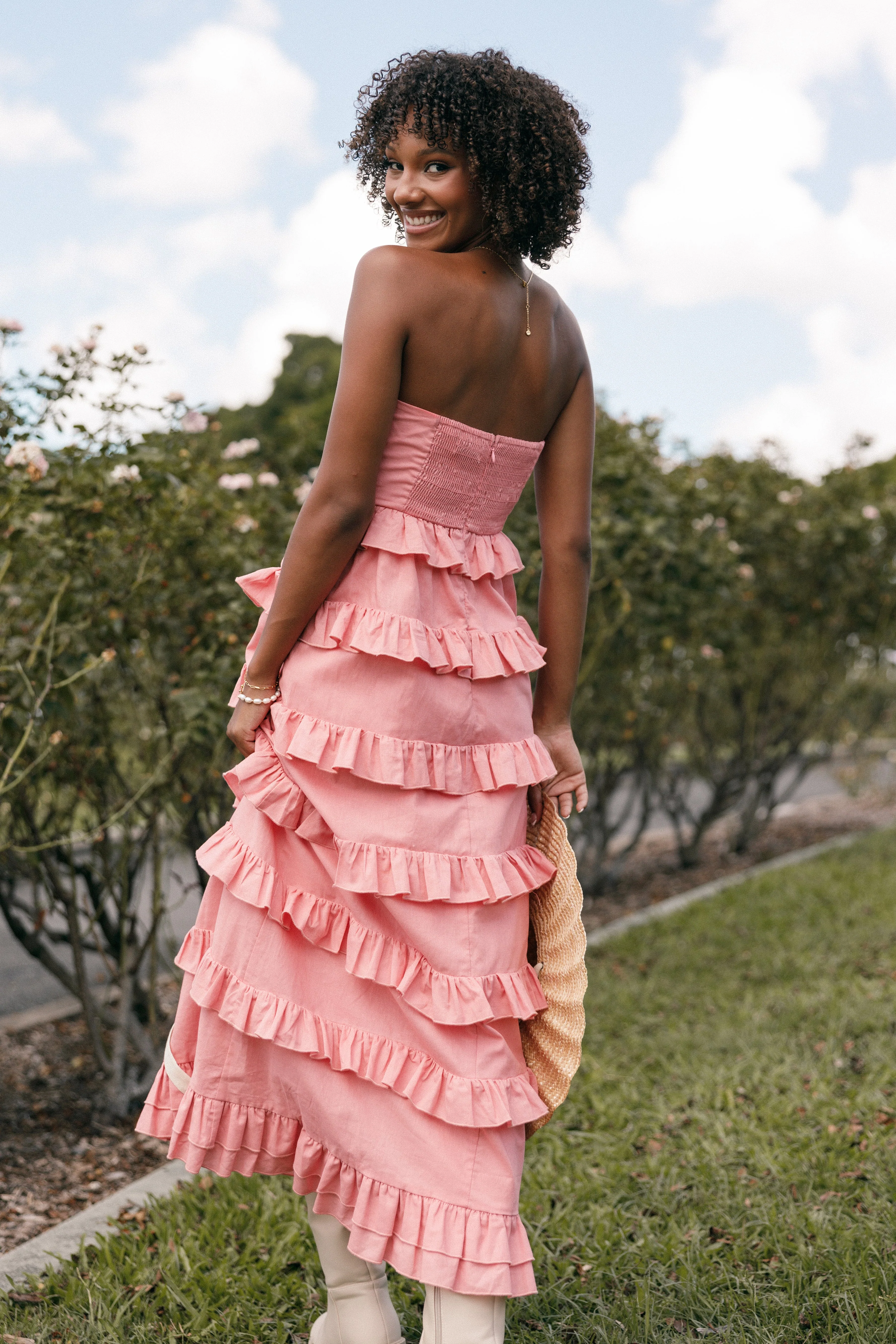 Gloria Strapless Maxi Dress - Coral Pink