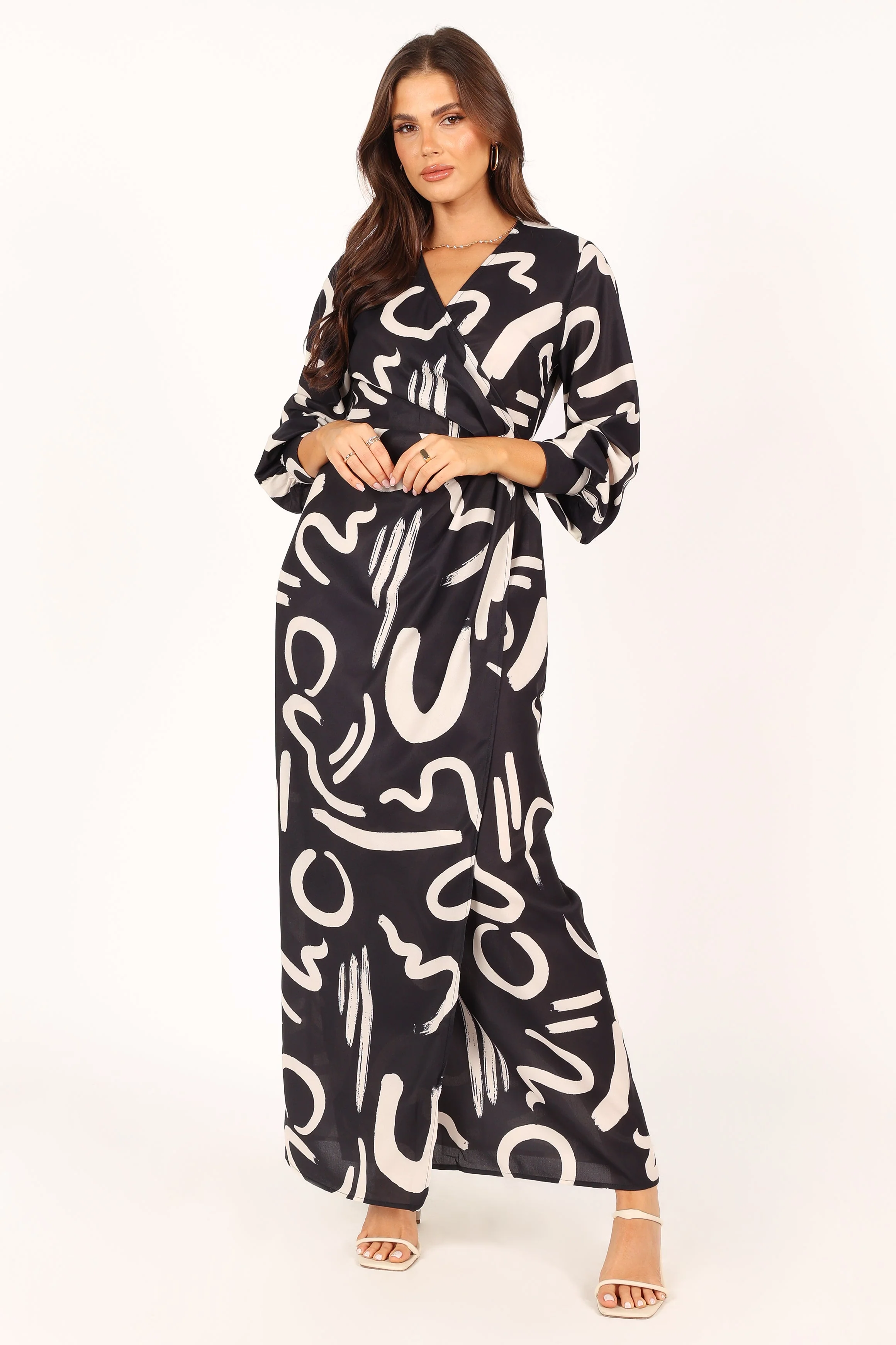 Helen Long Sleeve Maxi Dress - Black White