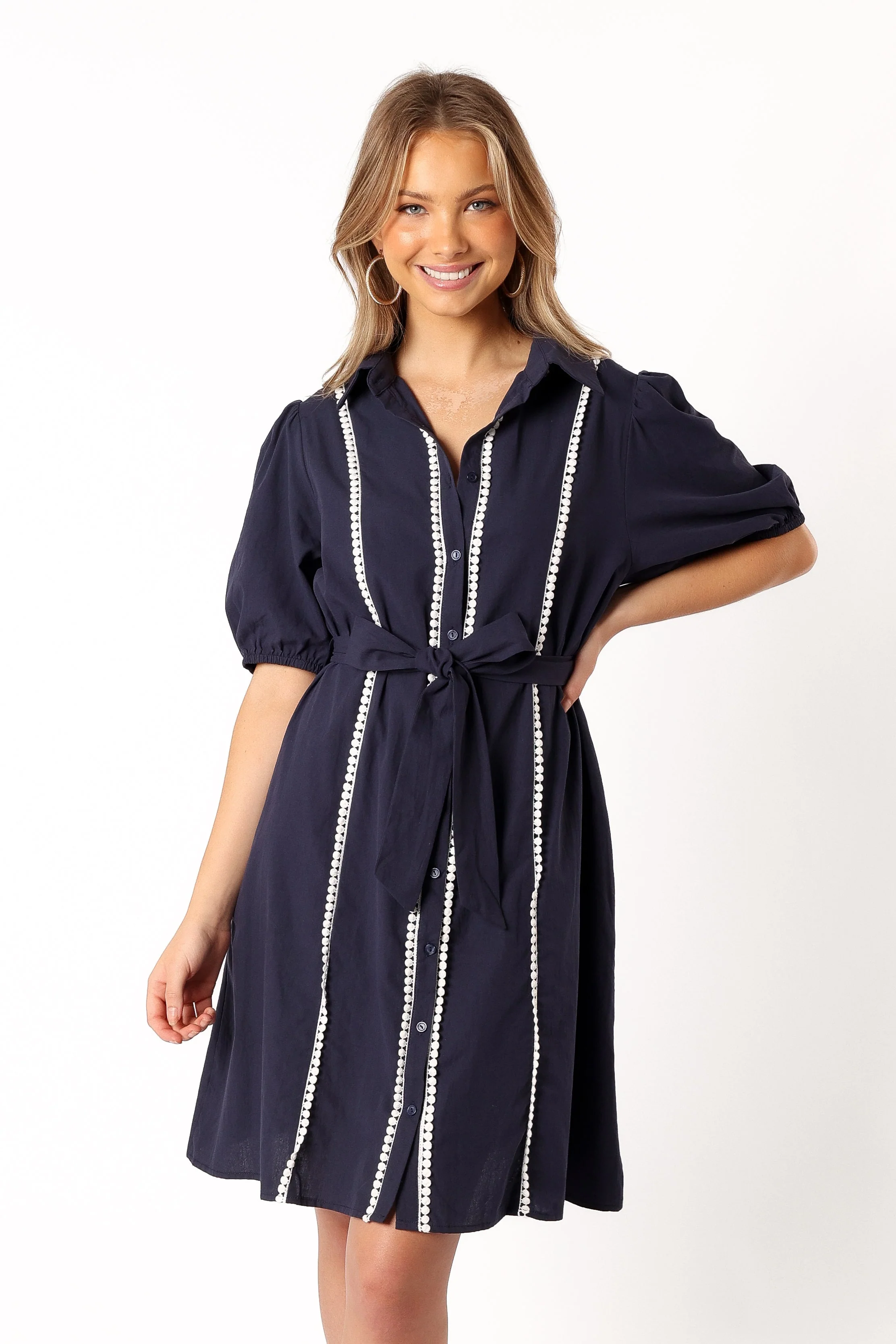 Connor Contrast Stitch Midi Dress - Navy