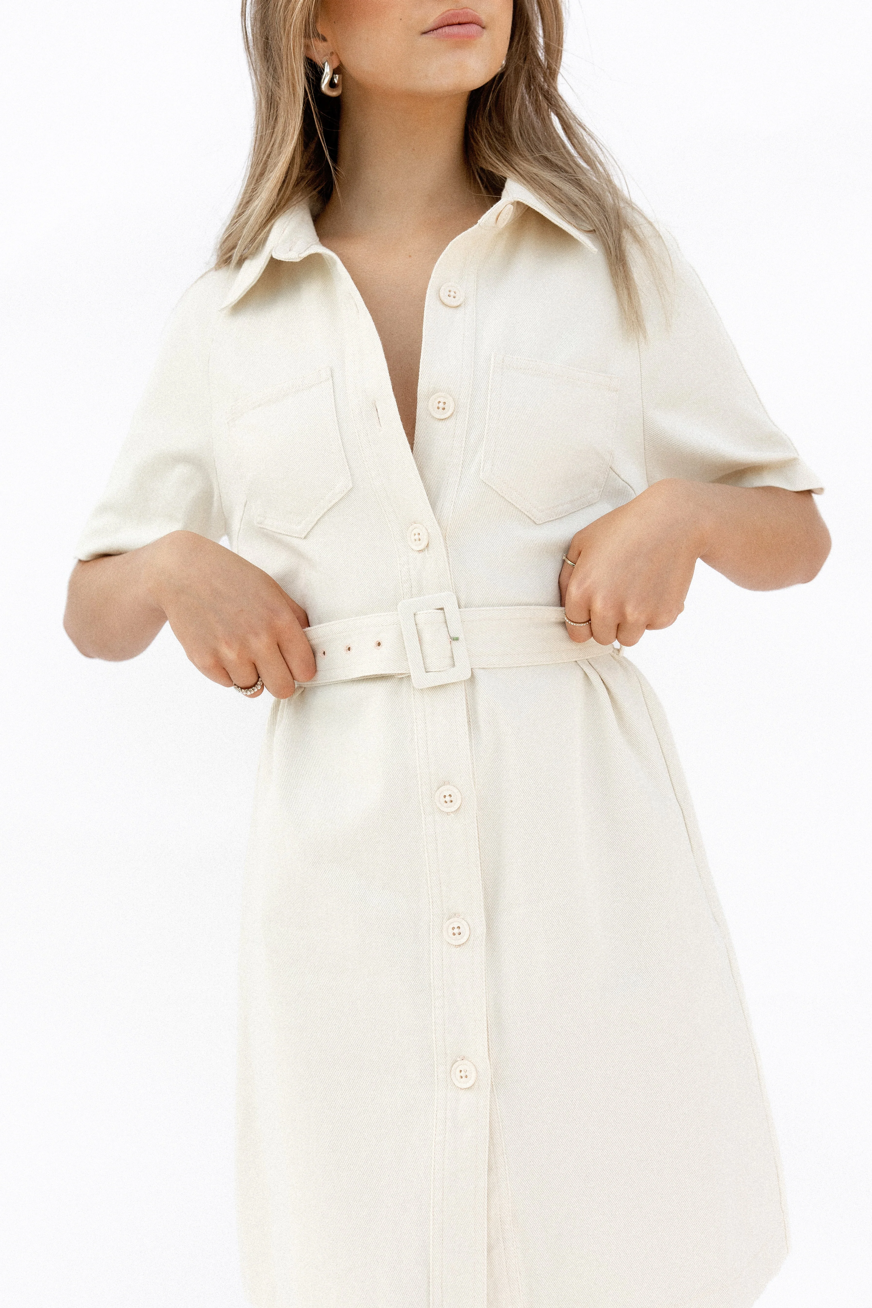 Rowan Contrast Stitch Mini Dress - Ecru