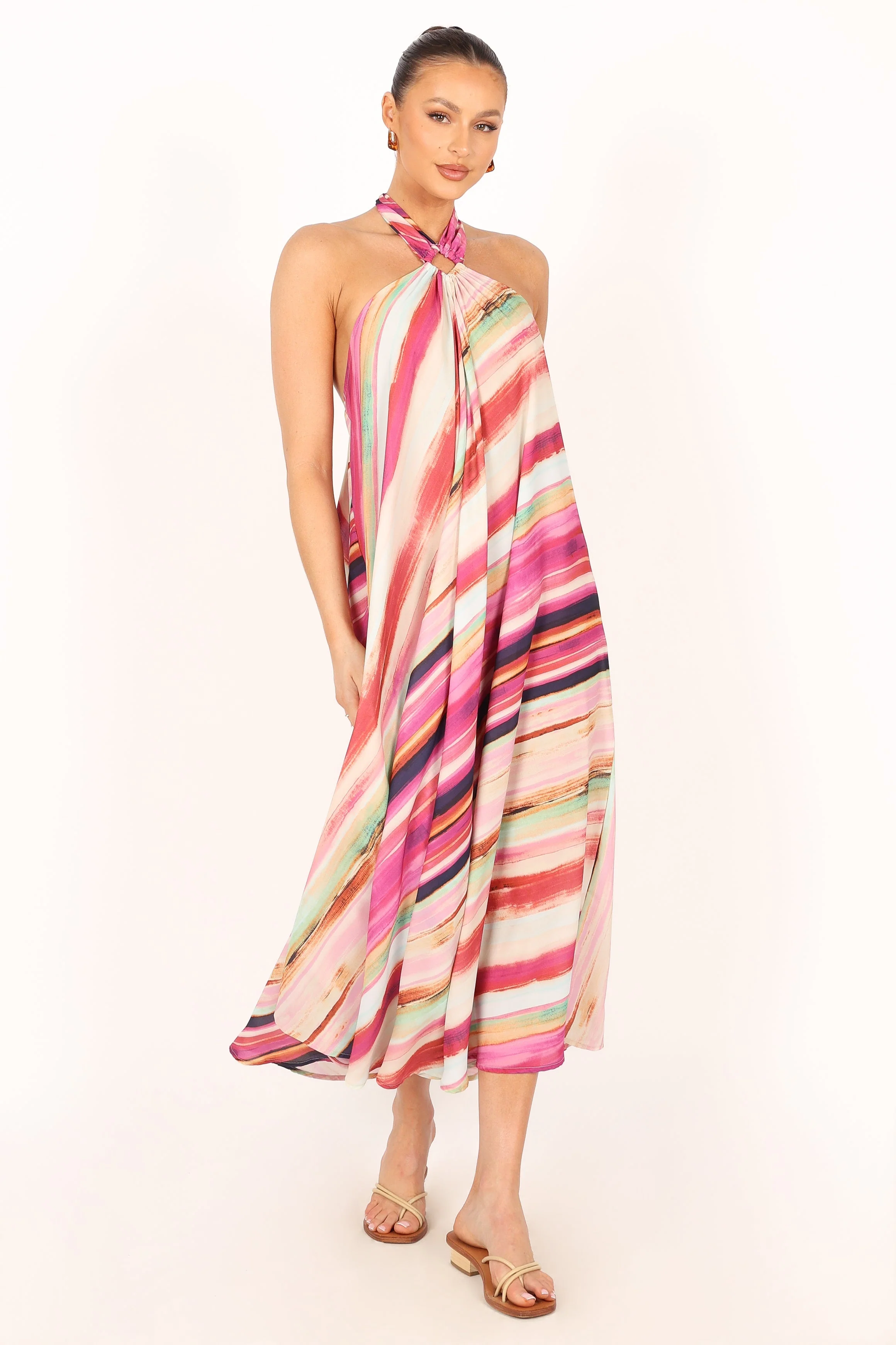Antonijia Halterneck Maxi Dress - Berry Stripe
